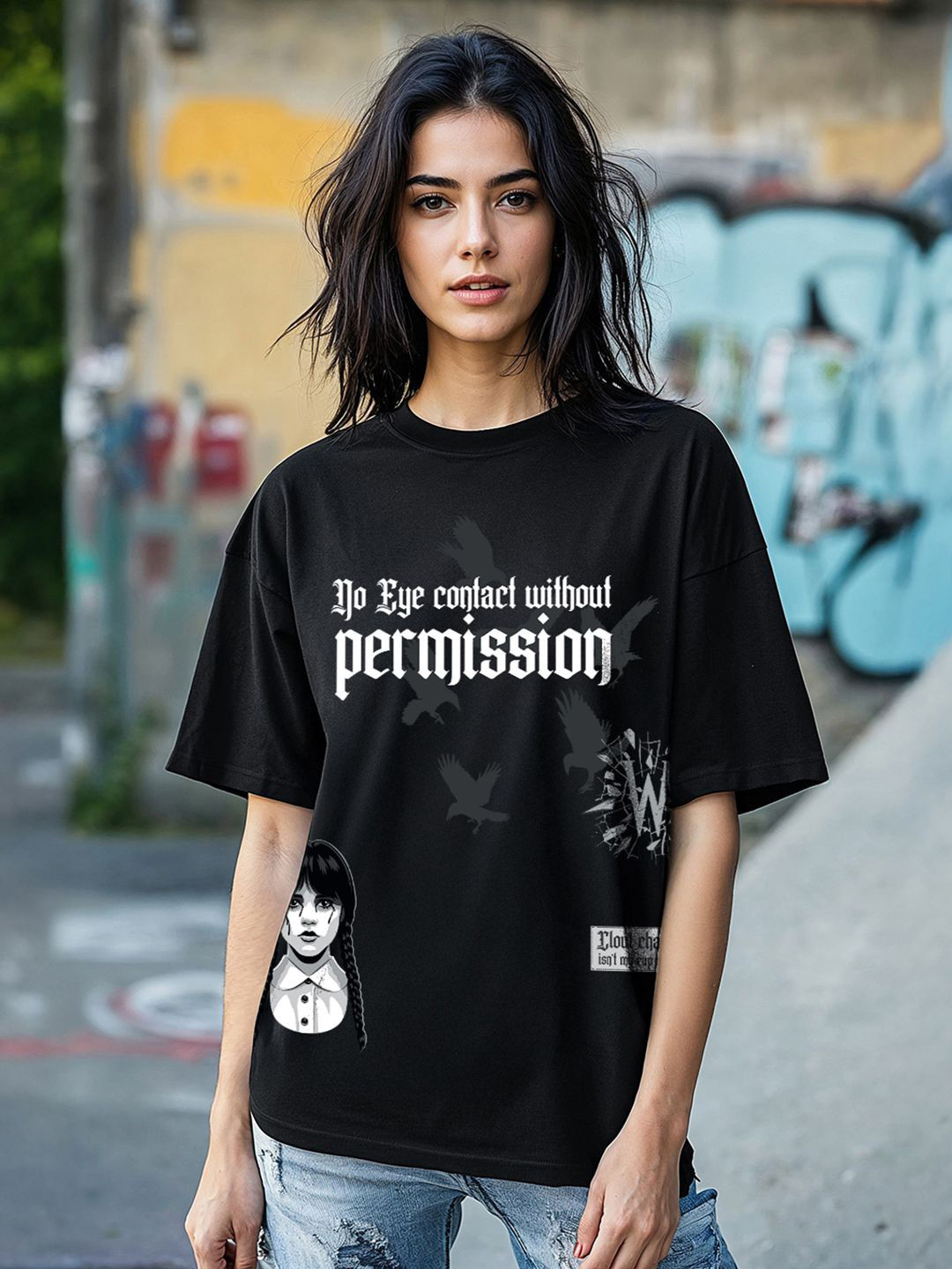 Bewakoof Heavy Duty Women Wednesday Typography Printed Round Neck Cotton Oversized T-shirt