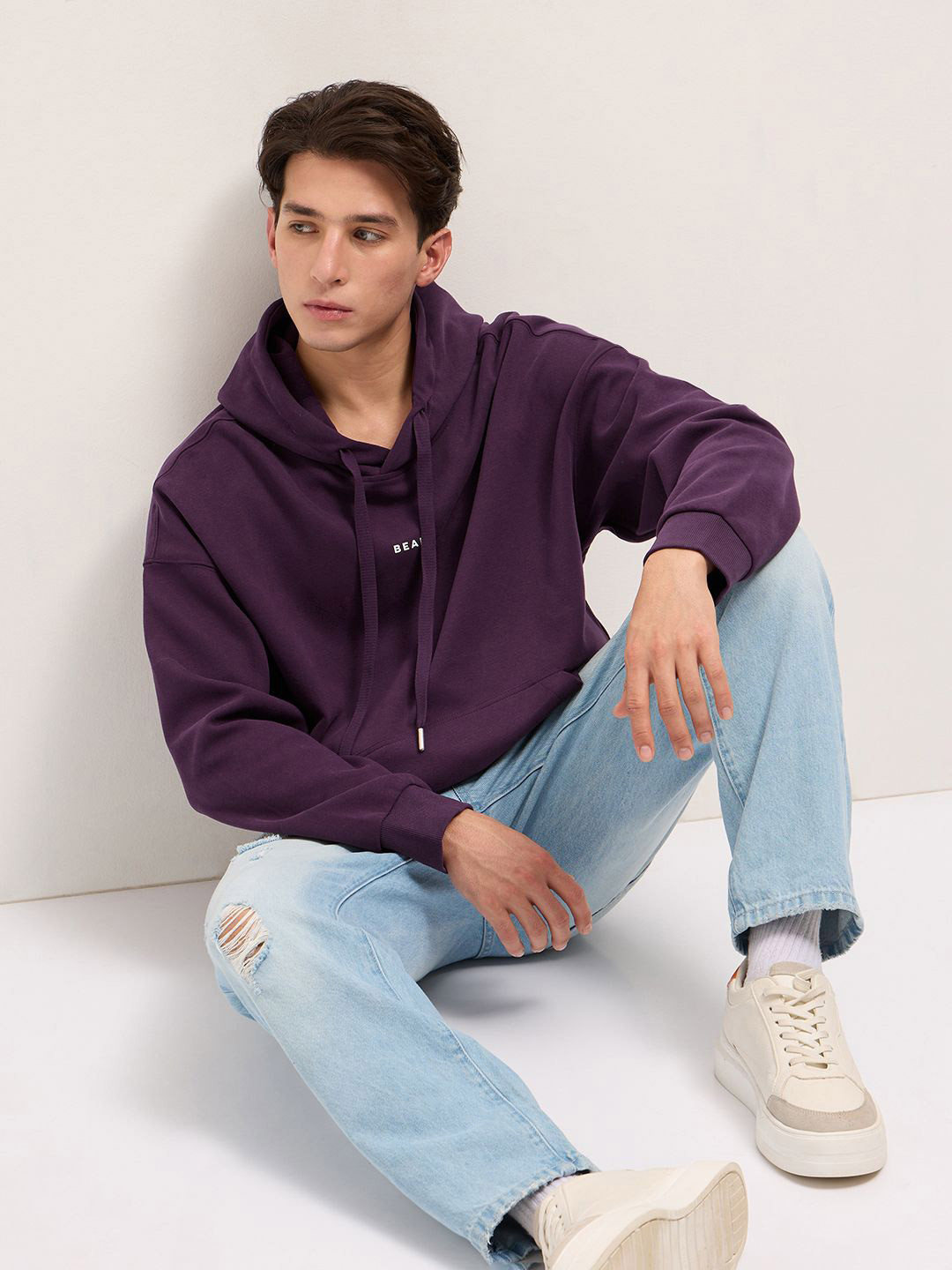 THE BEAR HOUSE Men Solid Relax Fit Hoodie