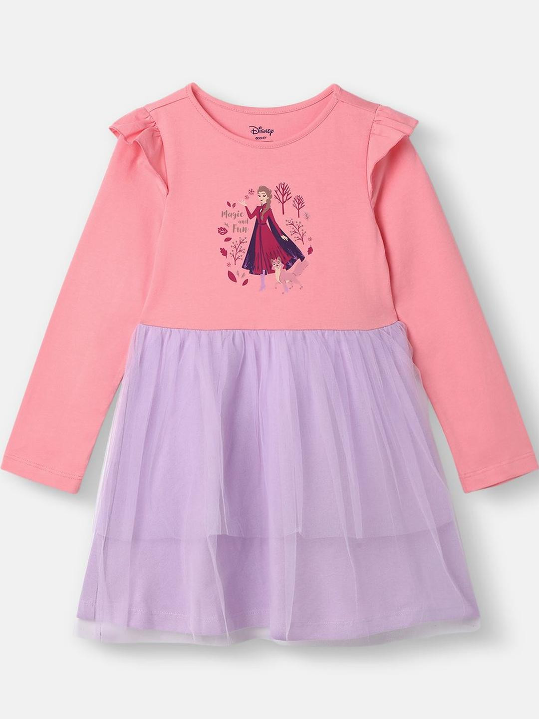 Nauti Nati Girl Frozen Graphic Printed  Fit and Flare Dress | Full Sleeves | Age 56 Years