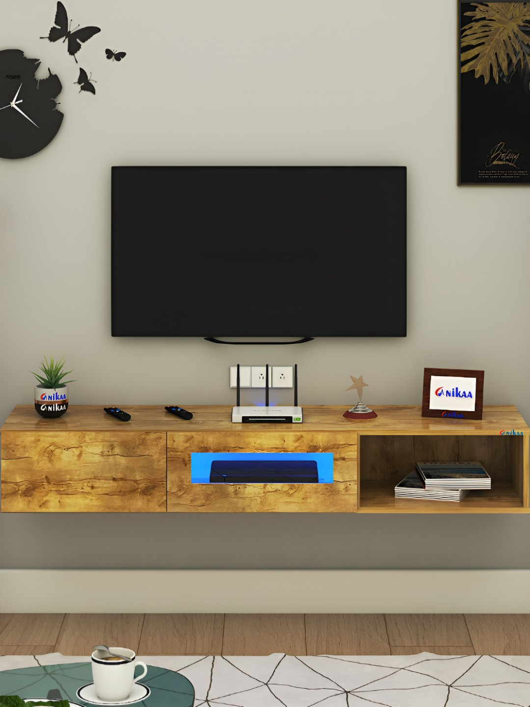 ANIKAA Strix Yellow Wall Mount Modern TV Unit-1.20 m