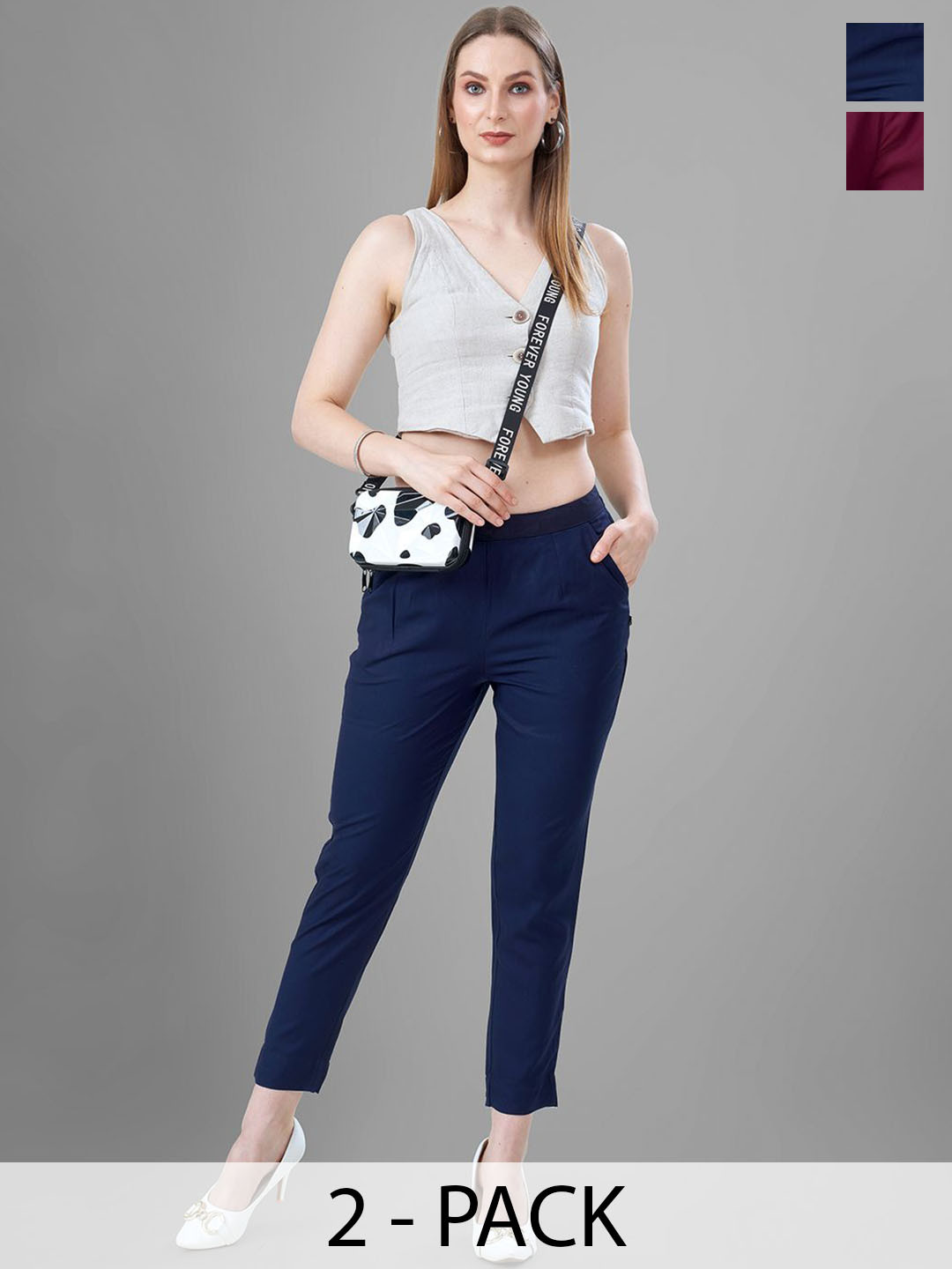 T19 Women Pack of 2 Relaxed Low-Rise Straight Fit Trousers