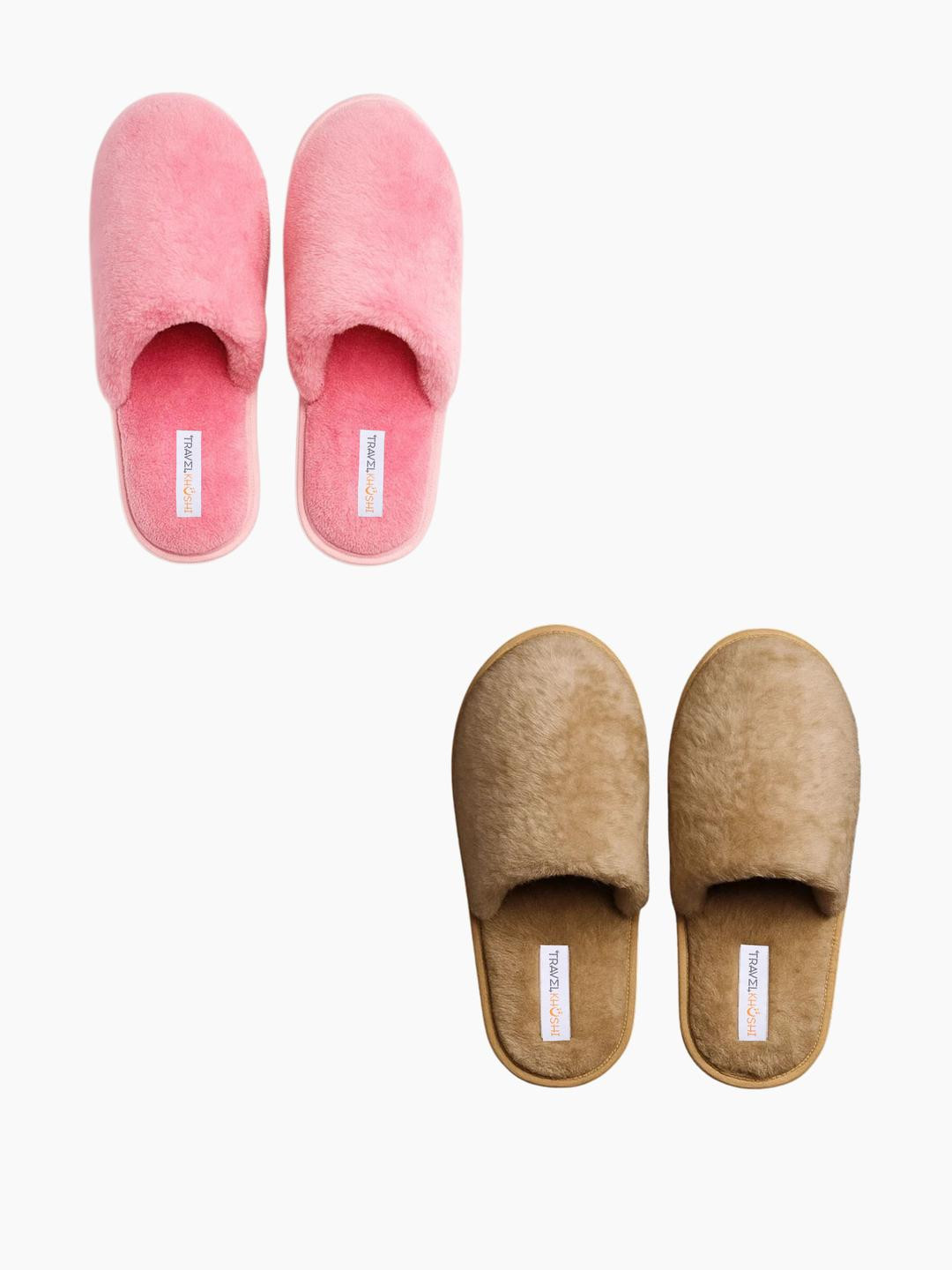 TRAVELKHUSHI Combo Of Soft Fur Home Slip-On Slippers