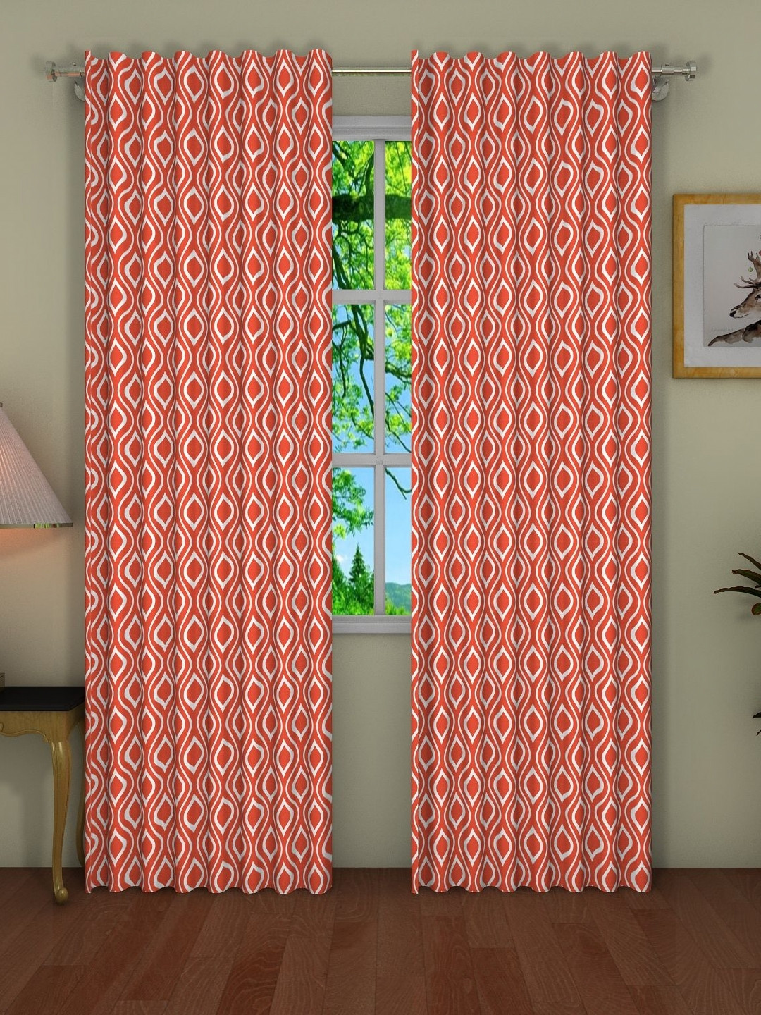 Pink Parrot White & Pink 2 Pieces Ethnic Motifs Door Curtains