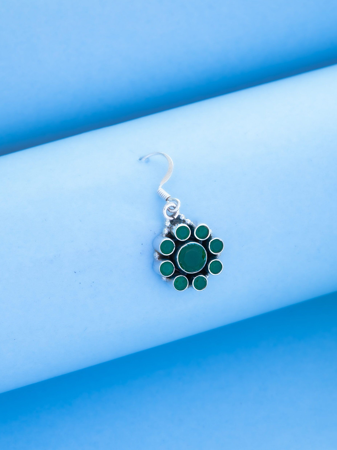 Dab 931 Sterling Silver Artificial Stones Studded Floral Shaped Drop Earrings