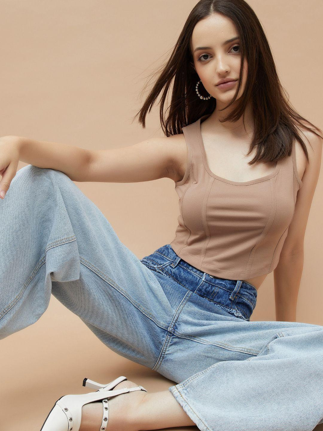 Ginger by Lifestyle Cotton Scoop Neck Corset Crop Tank Top