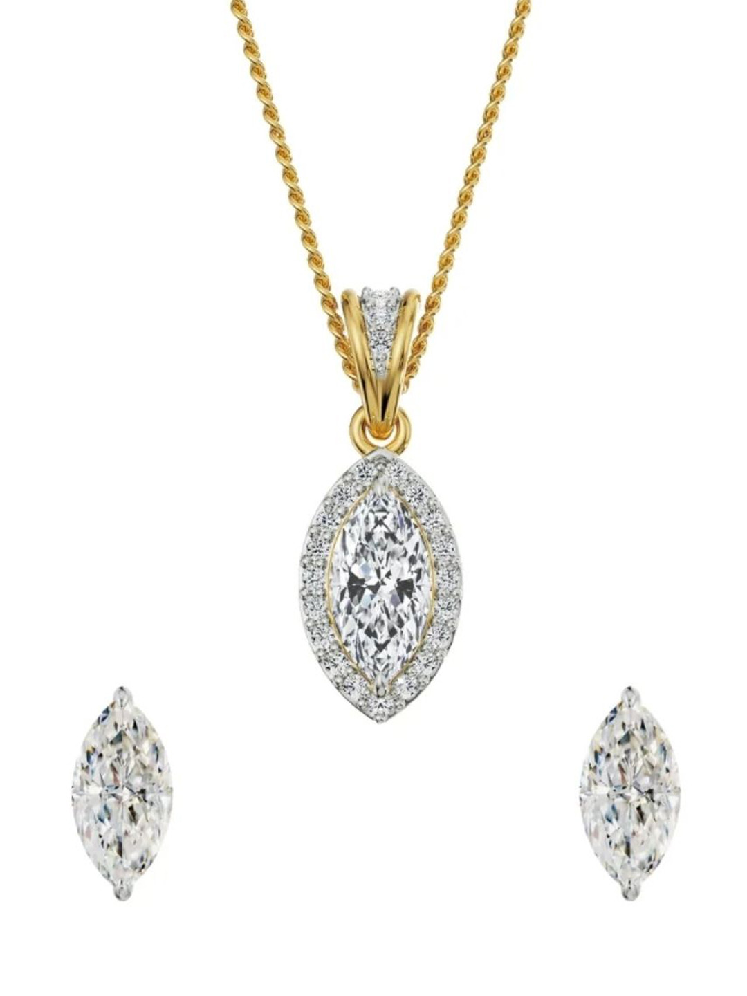 Emori 18KT Gold Diamond-Studded Pendant & Earring -0.5 CT