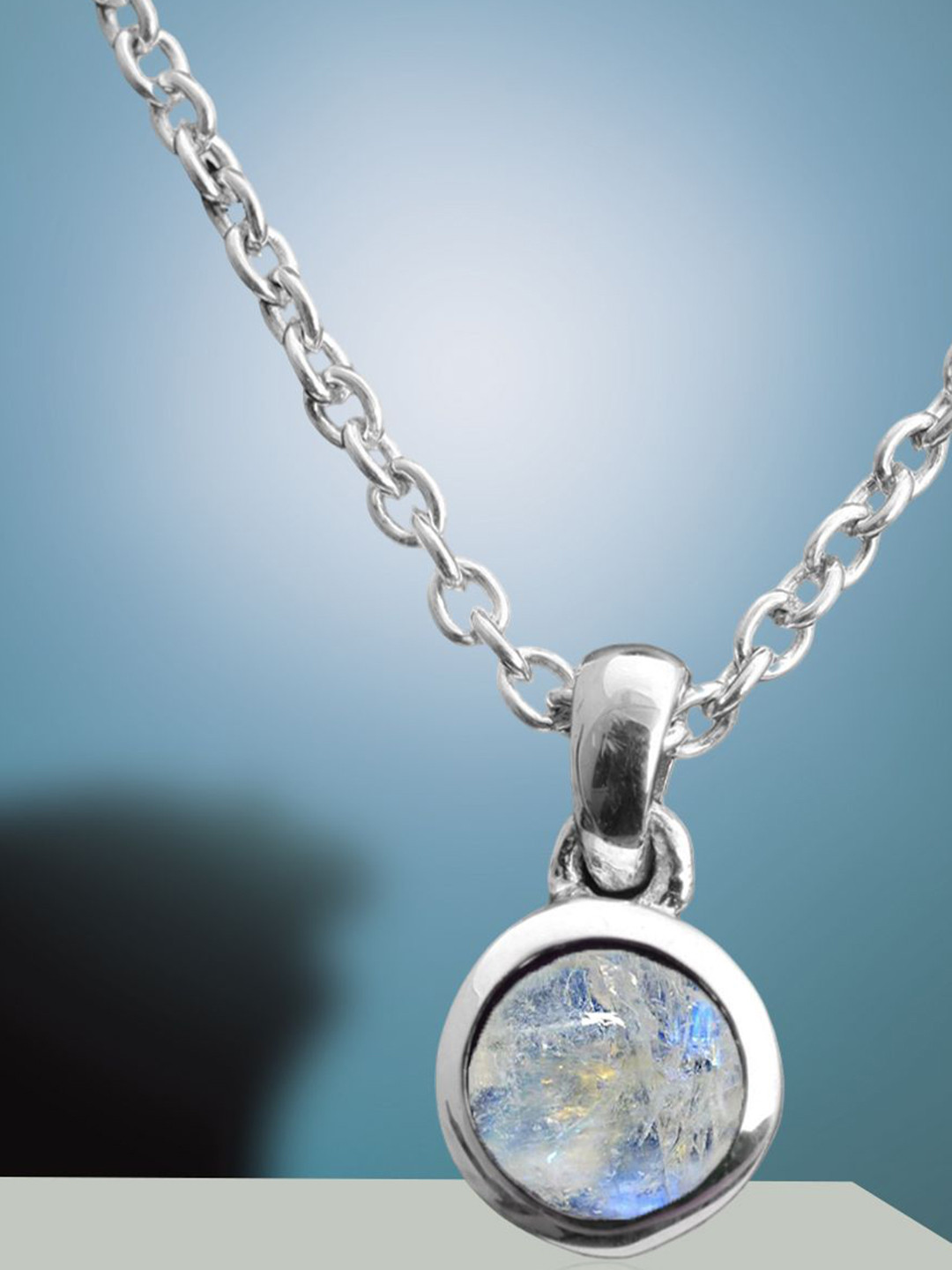 Meadows 925 Sterling Silver Rainbow Moonstone Studded Circular Pendants