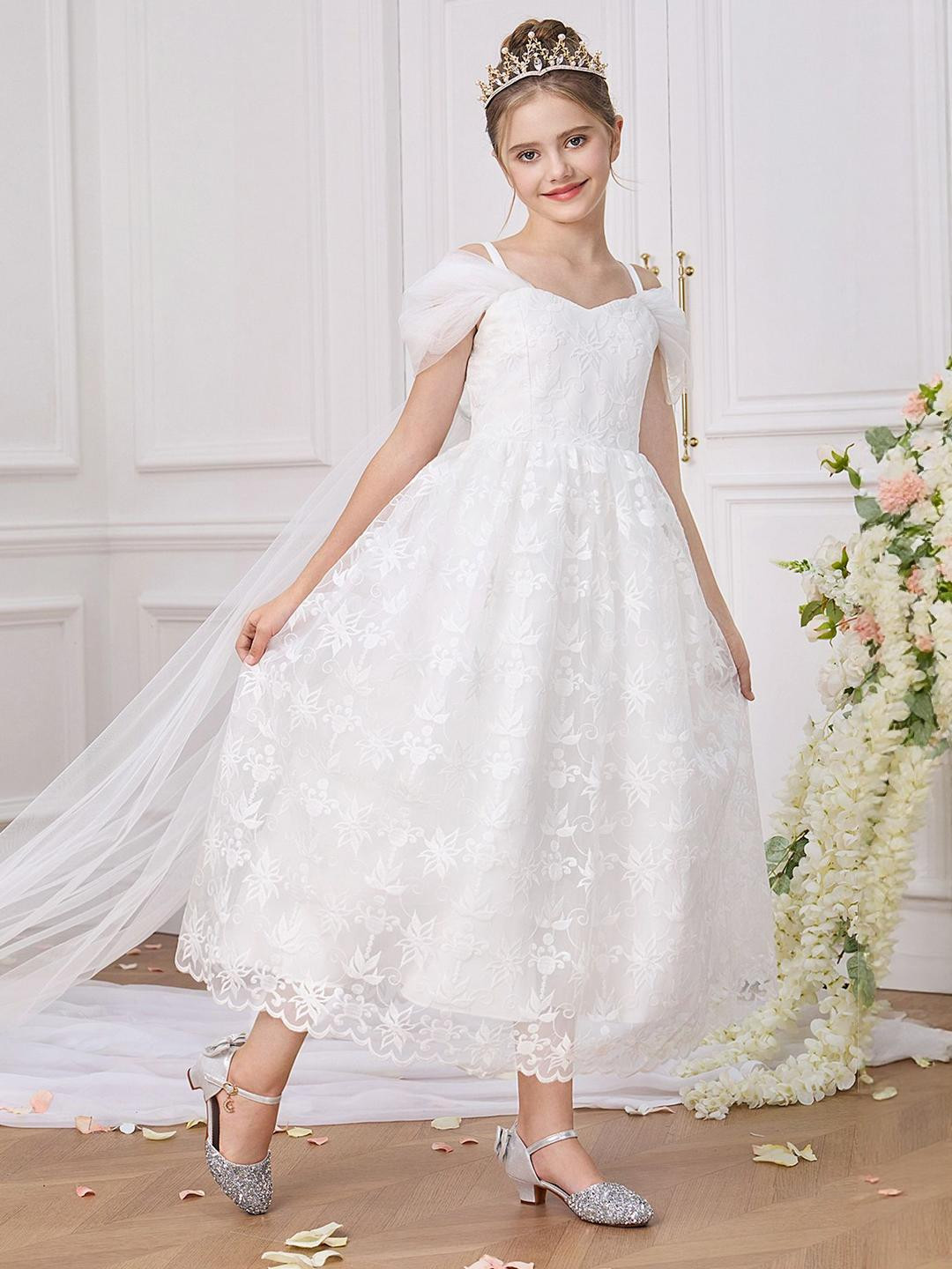 StyleCast x Revolte Girls Cold-Shoulder Lace Formal Fit & Flare Midi Dress