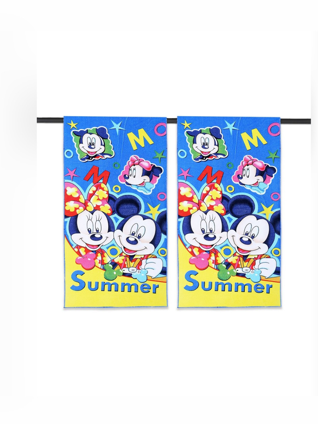 YK Blue & Yellow 2 Pieces Mickey Printed Cotton 400 GSM Bath Towels