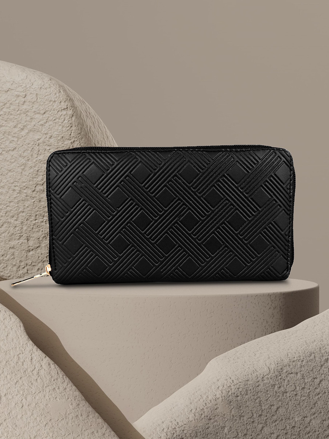 ALSU Zip-Around Textured Floral Embossed Purse With Multi-Organizer Compartments