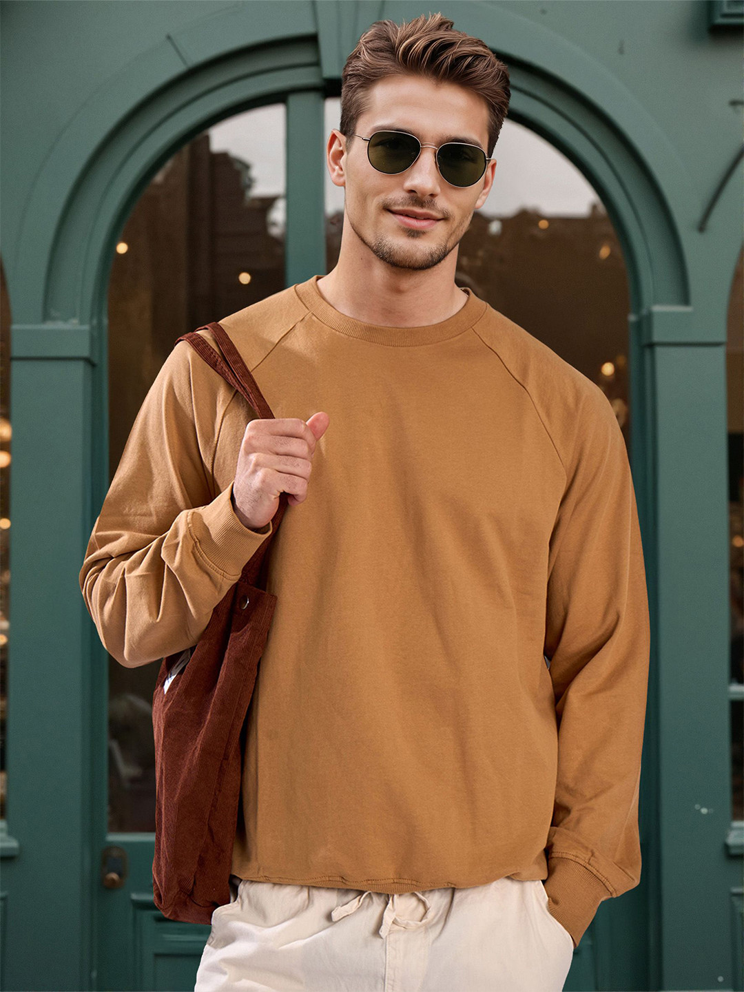 Bene Kleed Men Cotton Raglan Sleeves Pullover Light Weight Sweatshirt