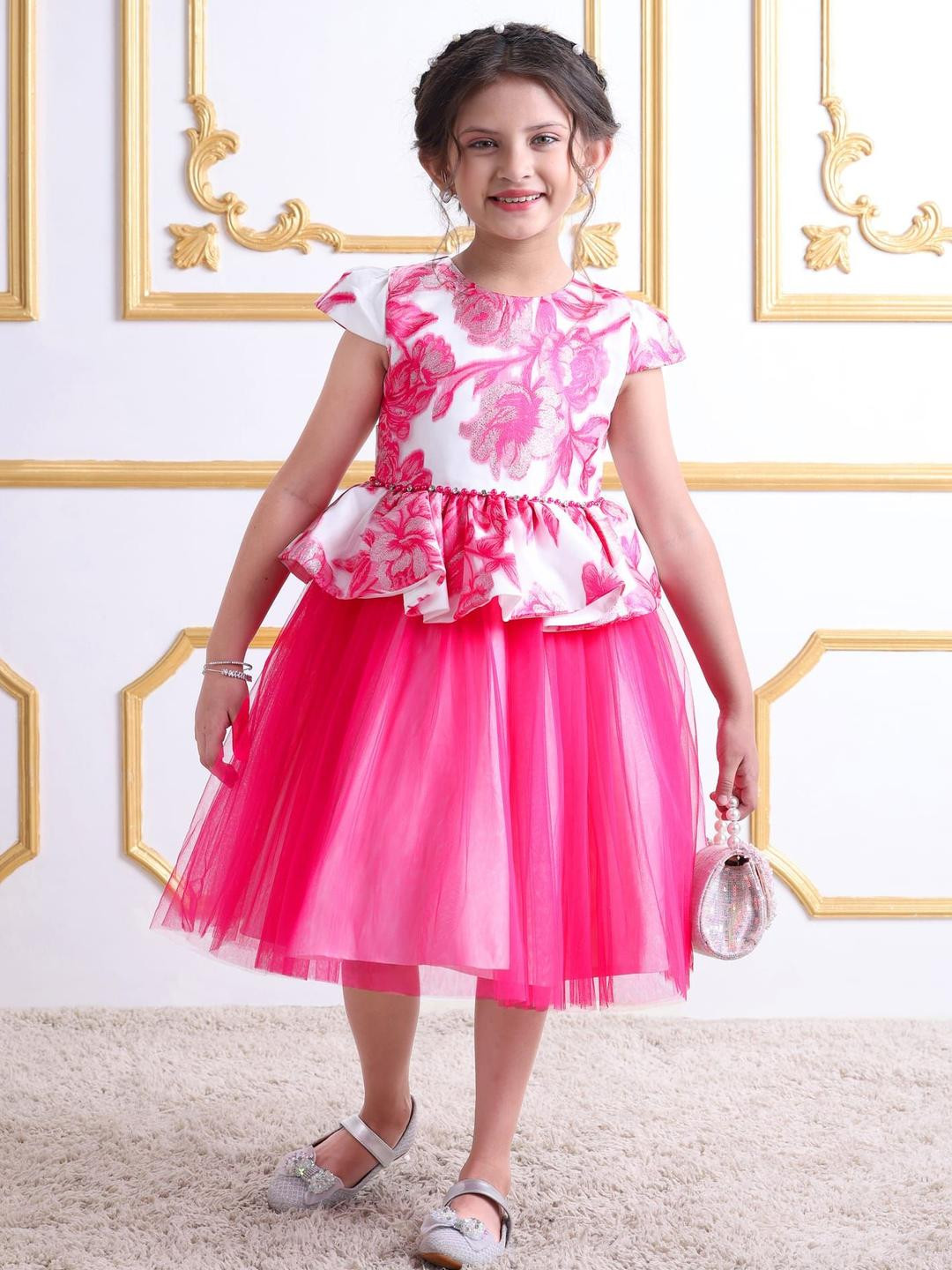 Mark & Mia Girls Floral Tulle Peplum Midi Dress