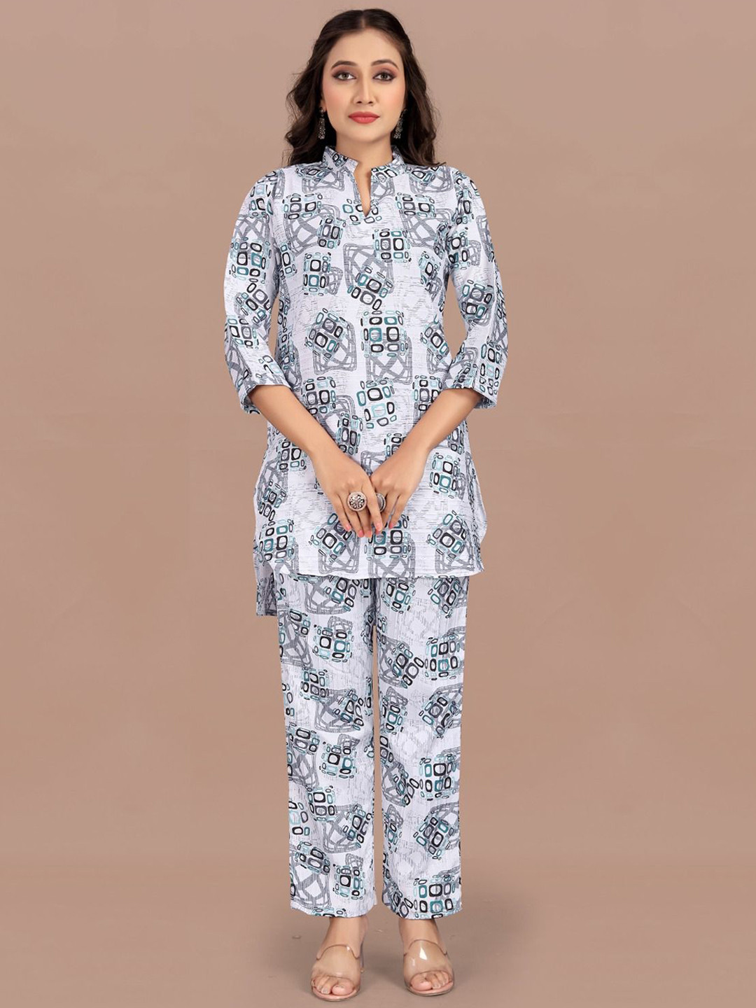RUNAYA NX Printed Mandarin Neck Tunic With Trousers Co-Ords