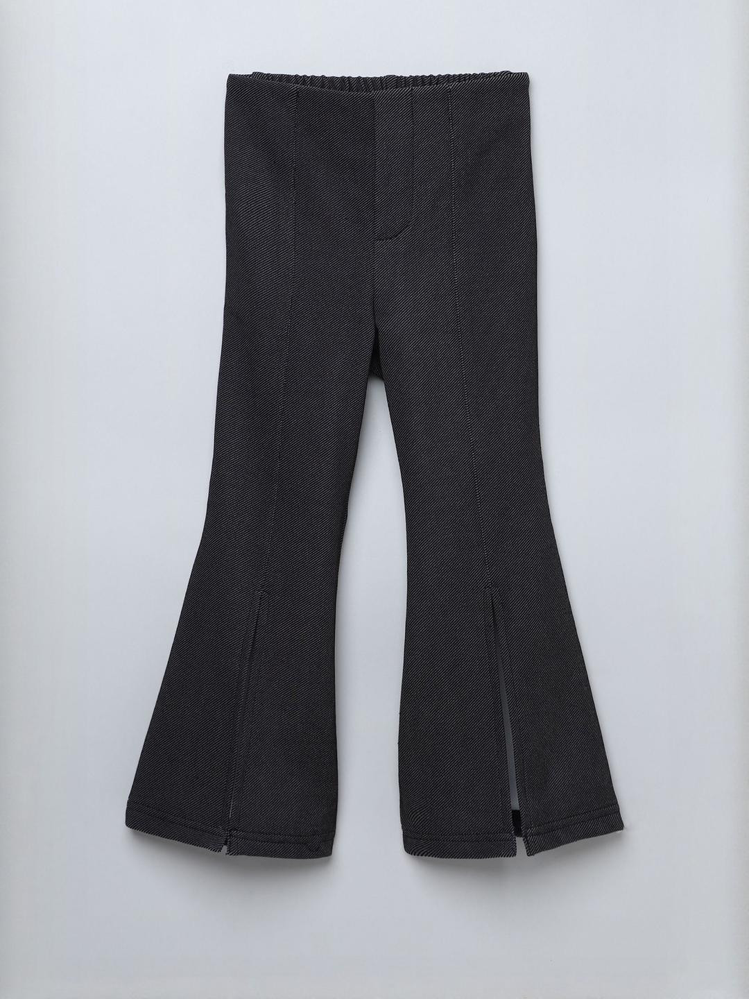 taffykids Girls Relaxed Fit Mid-Rise Front Slit Detail Bell Bottom Denim Trousers