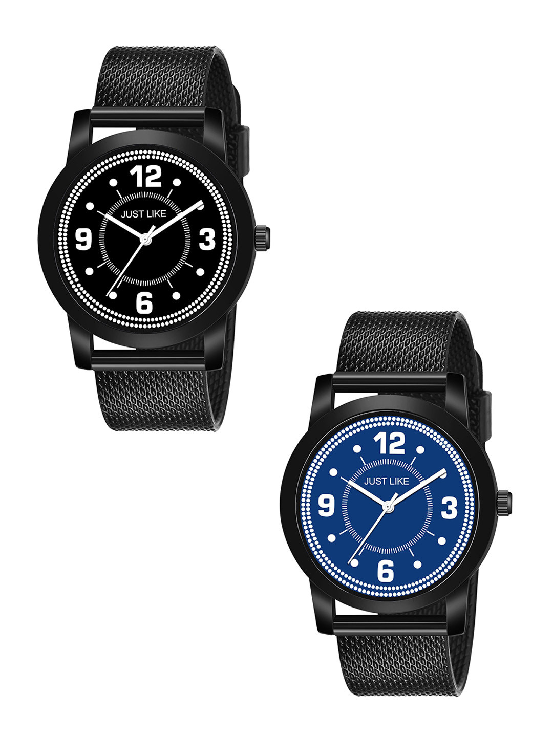 JUST LIKE Unisex Pack of 2 Stainless Steel Watch BLUE BINDI STEEL AND KING BLUE COMBO