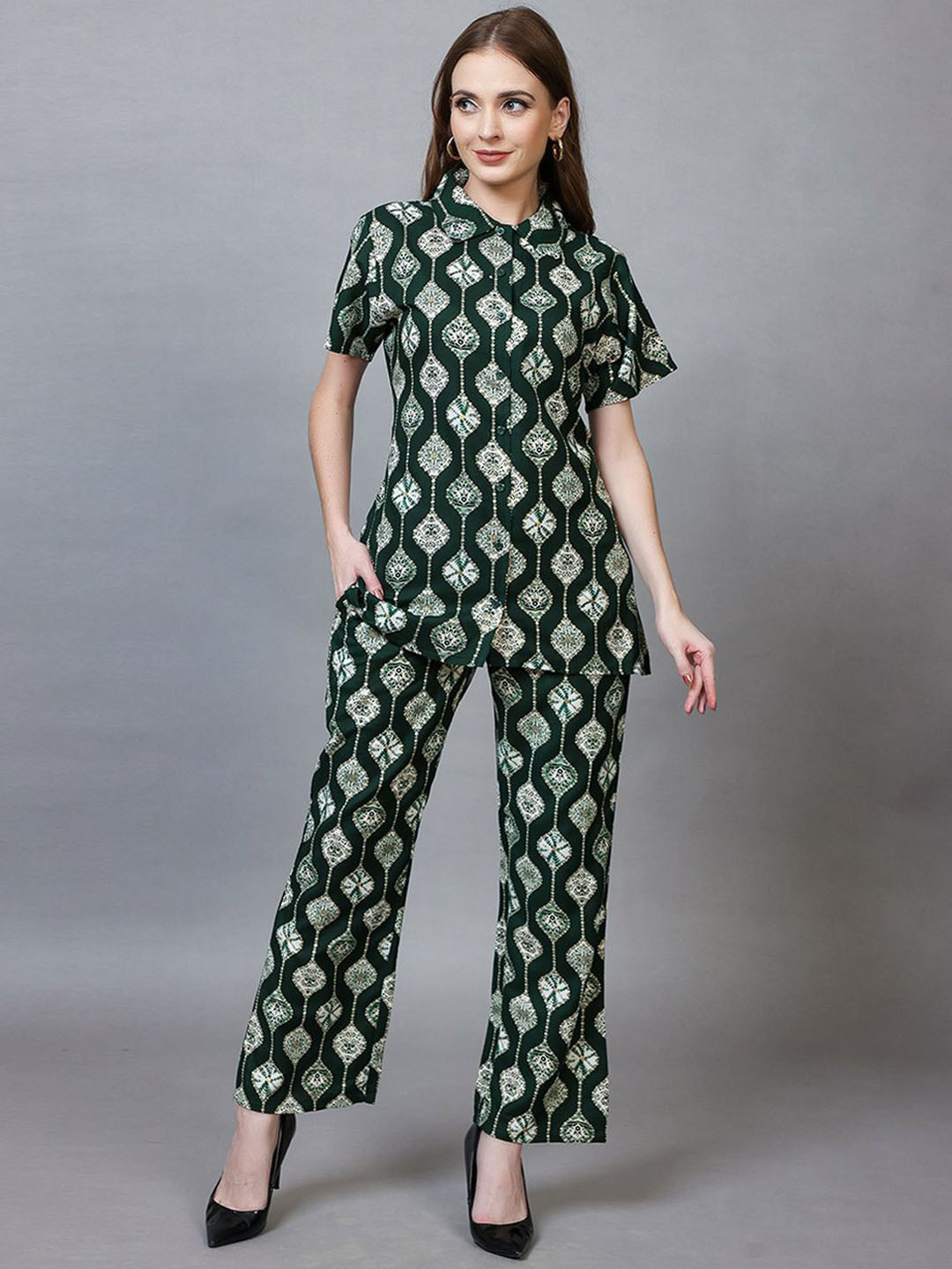 CLINT Printed Collar Neck Shirt With Trousers Co-Ords