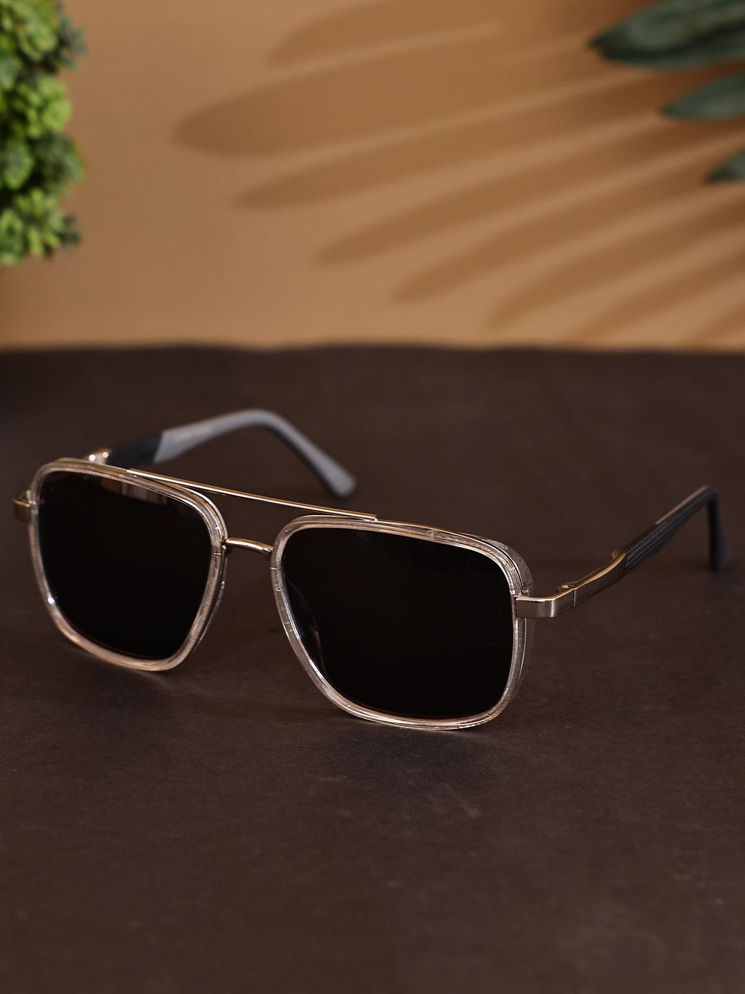 Garry Gobbs Unisex Black Lens & Steel-Toned Square Sunglasses With UV Protected Lens