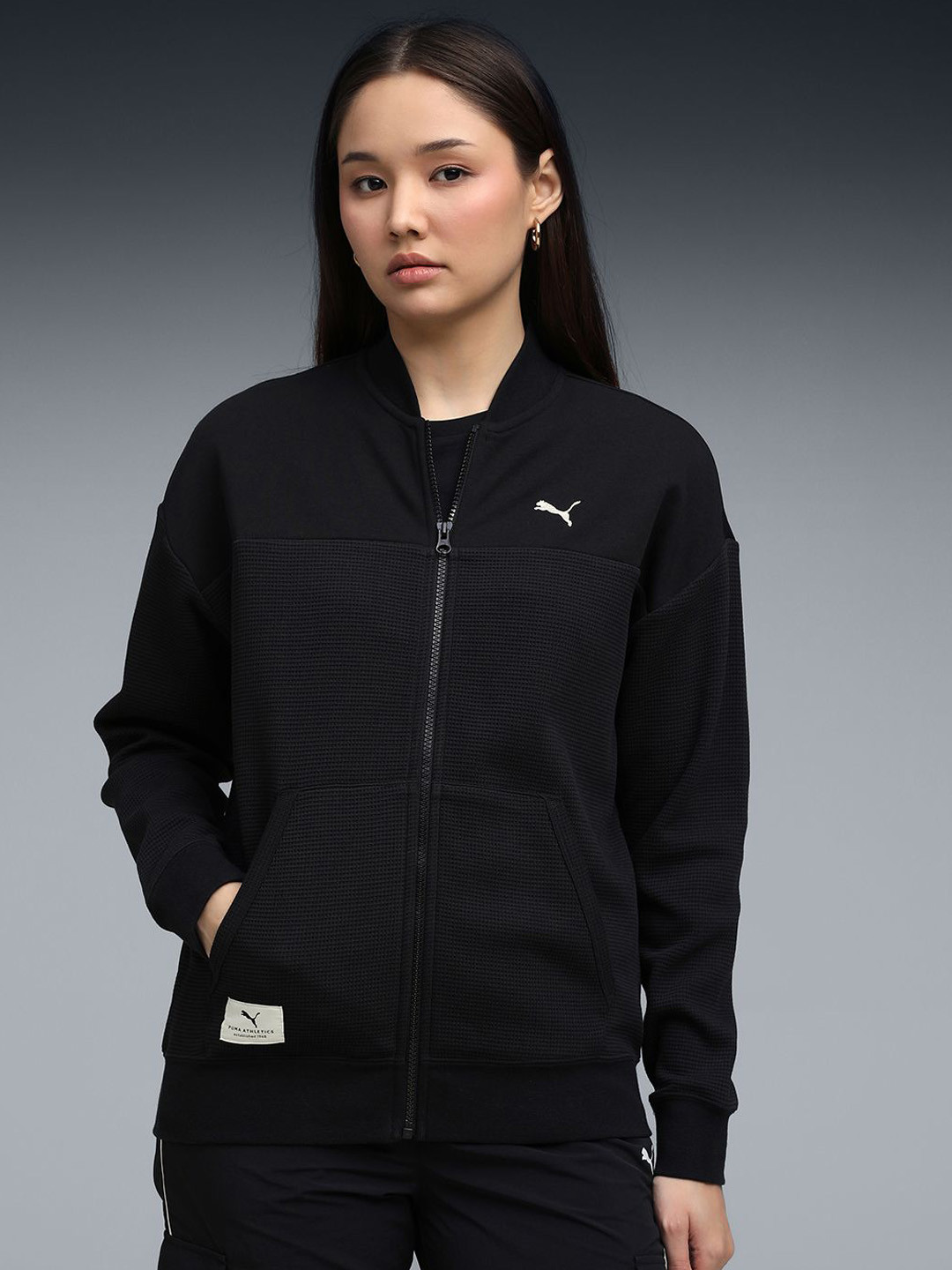 Puma Women Class Stand Collar Brand Logo Relaxed Fit Full-Zip Cotton Sporty Jacket