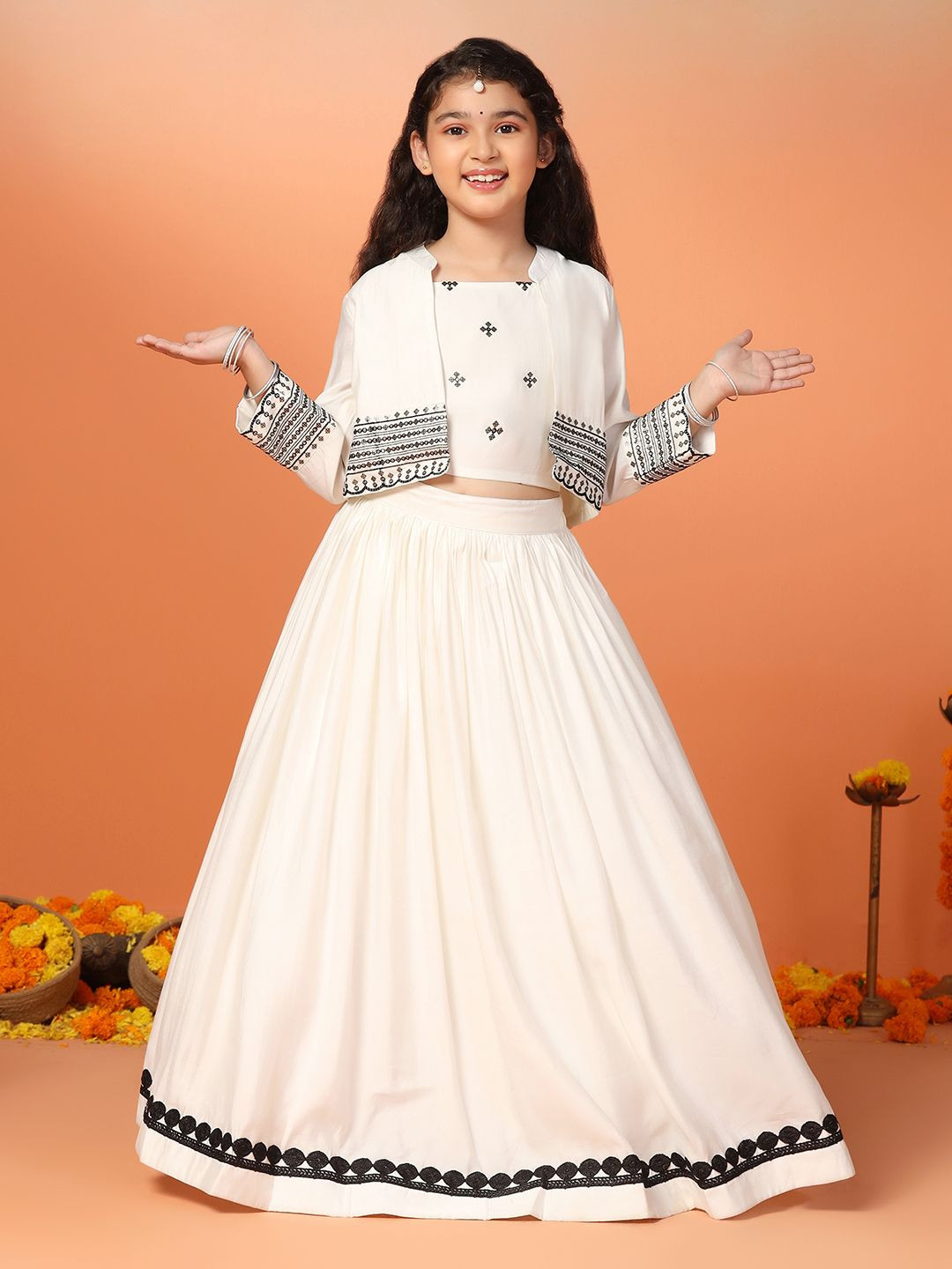 BAESD Girls Floral Embroidered Sequinned Ready to Wear Lehenga With Koti And Blouse