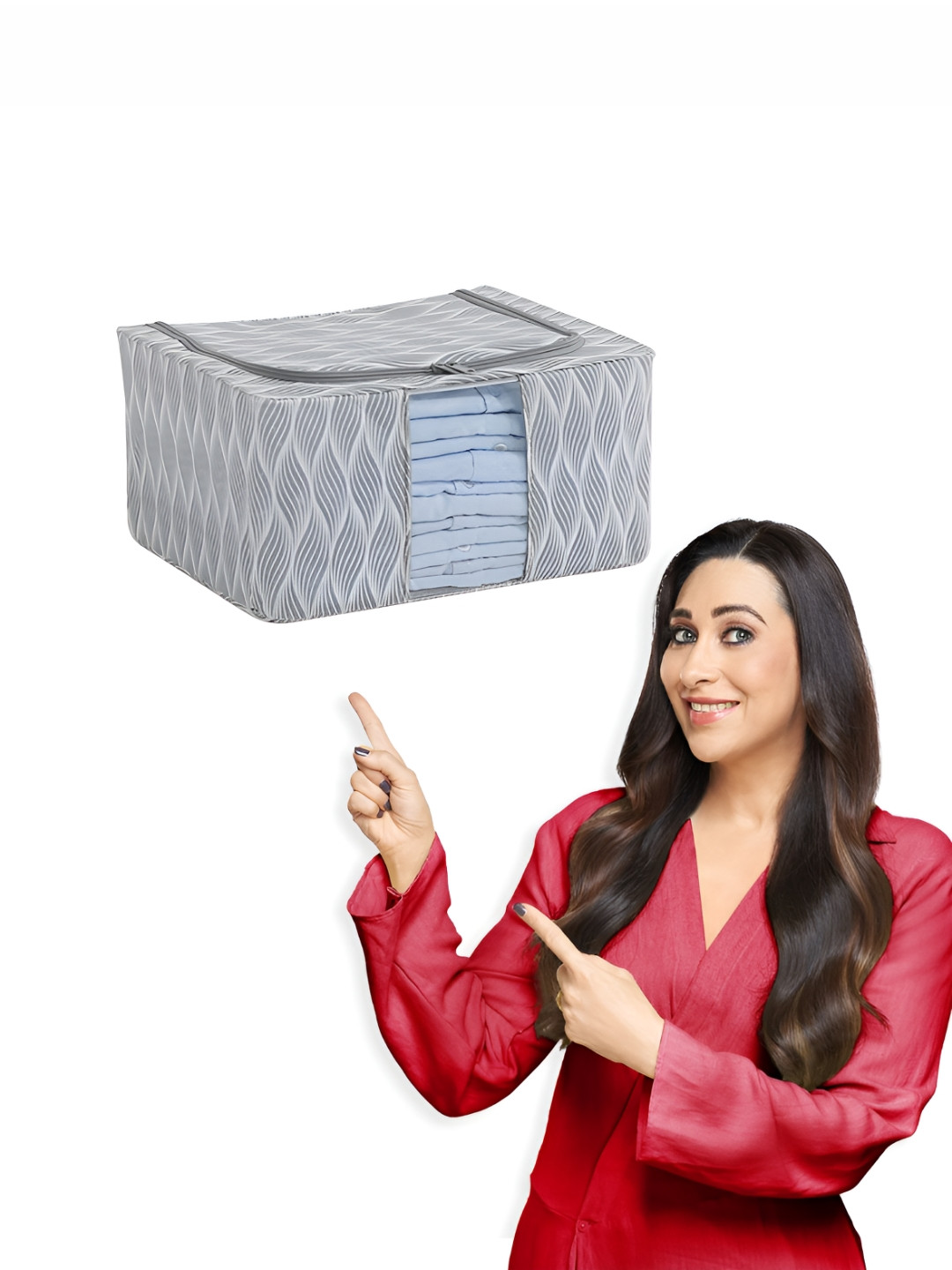 HOKIPO Grey & Blue Printed Cloth Storage Box Organisers for Wardrobe - 24L