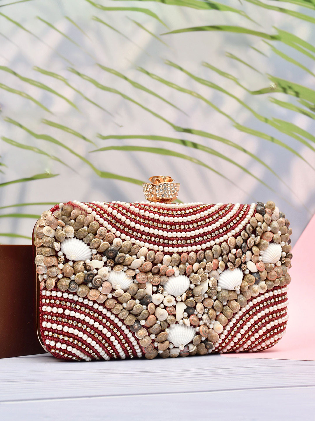 FOR THE BEAUTIFUL YOU Embroidered Embellished Box Clutch