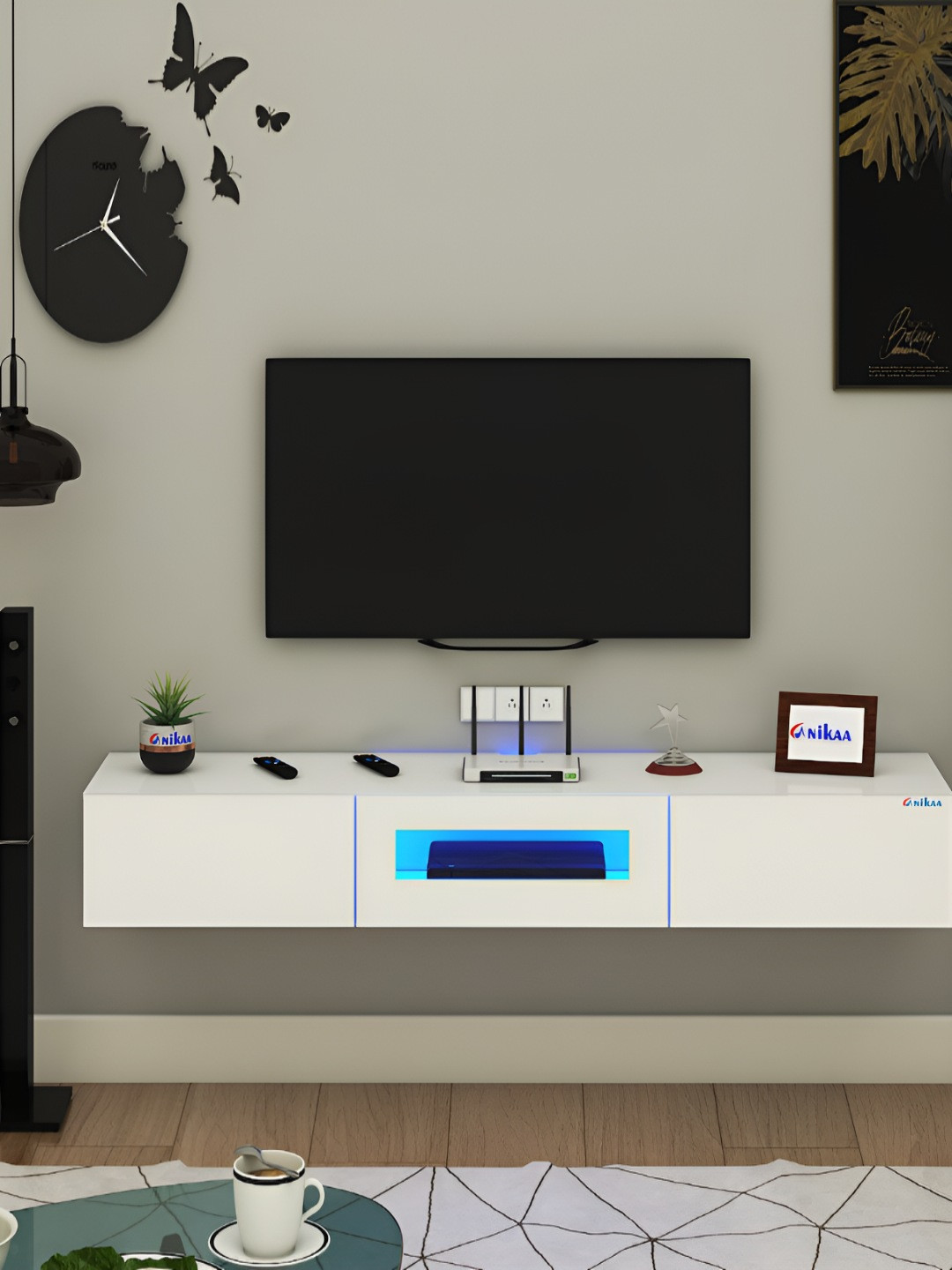 ANIKAA Lucen White Wall Mount Modern TV Unit-1.57 m