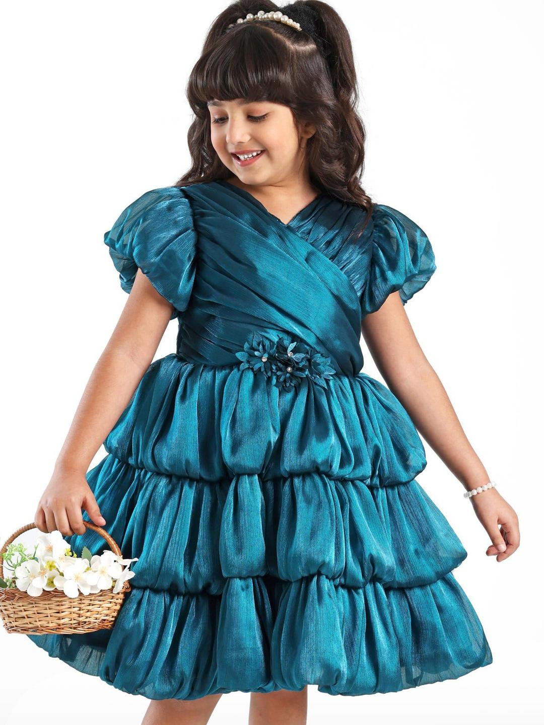 Mark & Mia Girls V-Neck Puff Sleeves Fit and Flare Dress