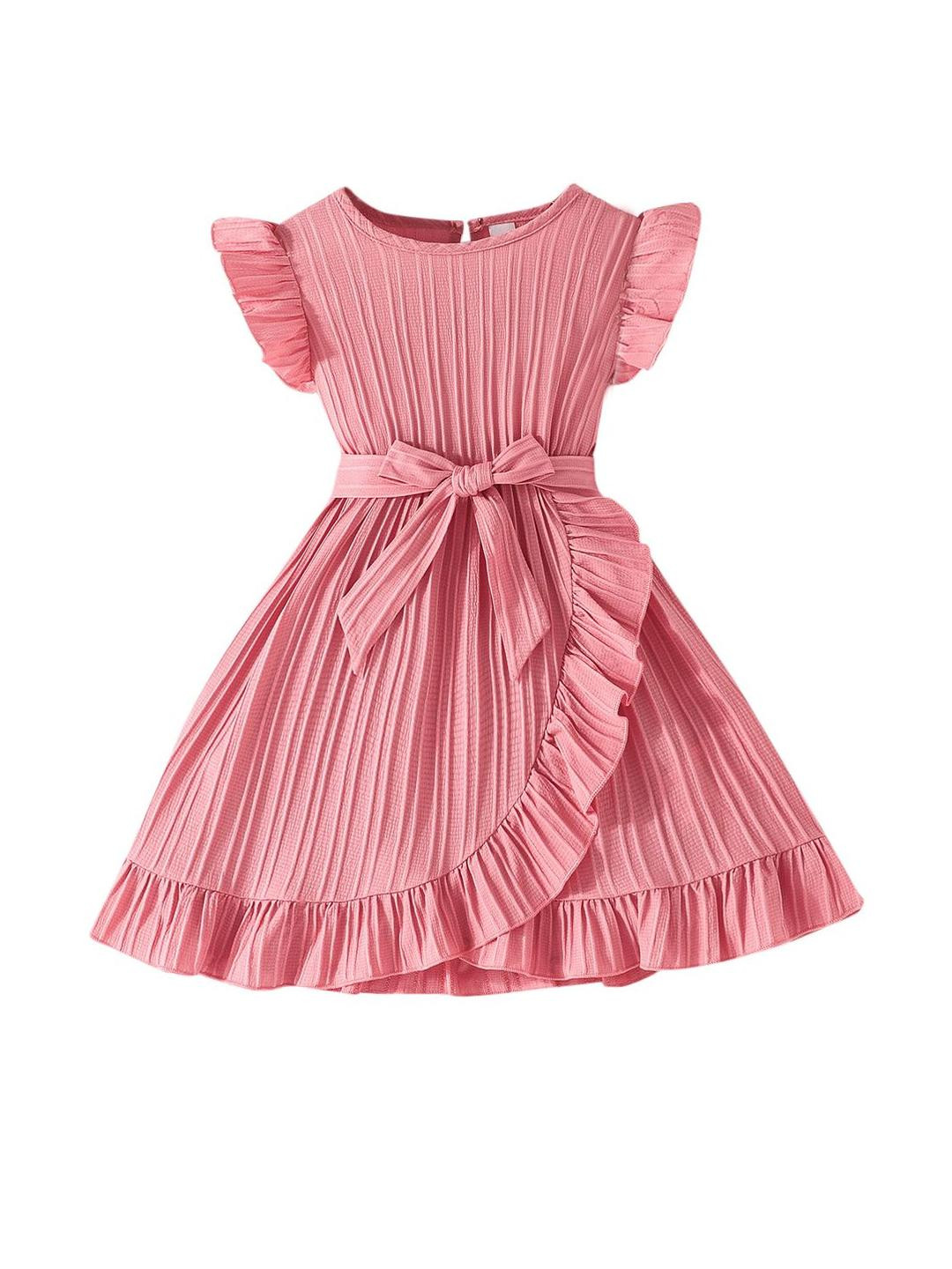 StyleCast x Revolte Girls Self Design Round Neck Cap Sleeve Fringed Fit & Flare Midi Dress