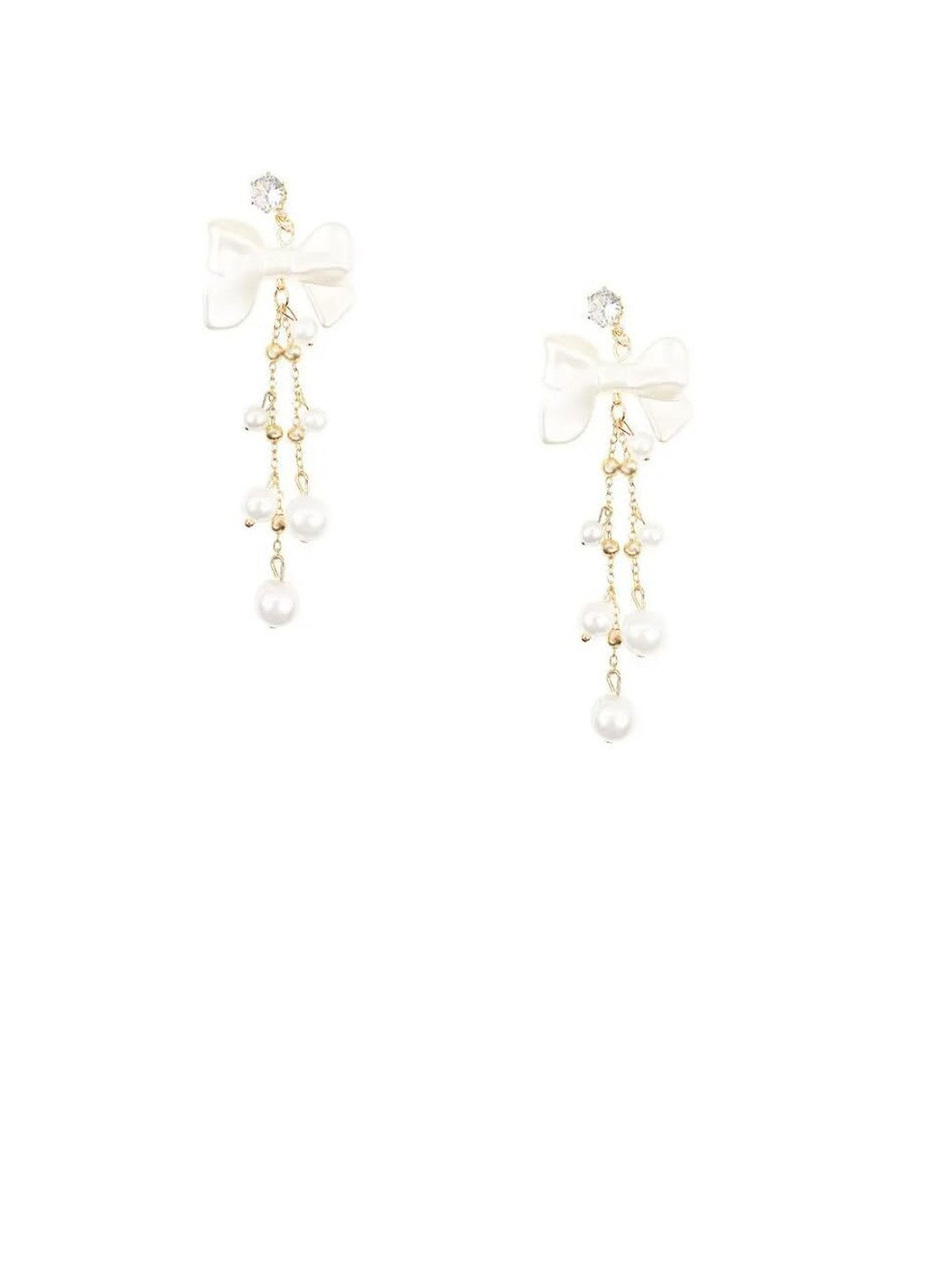 CIKIT Artificial Strones Studded And Beaded Bow Shaped Drop Earrings