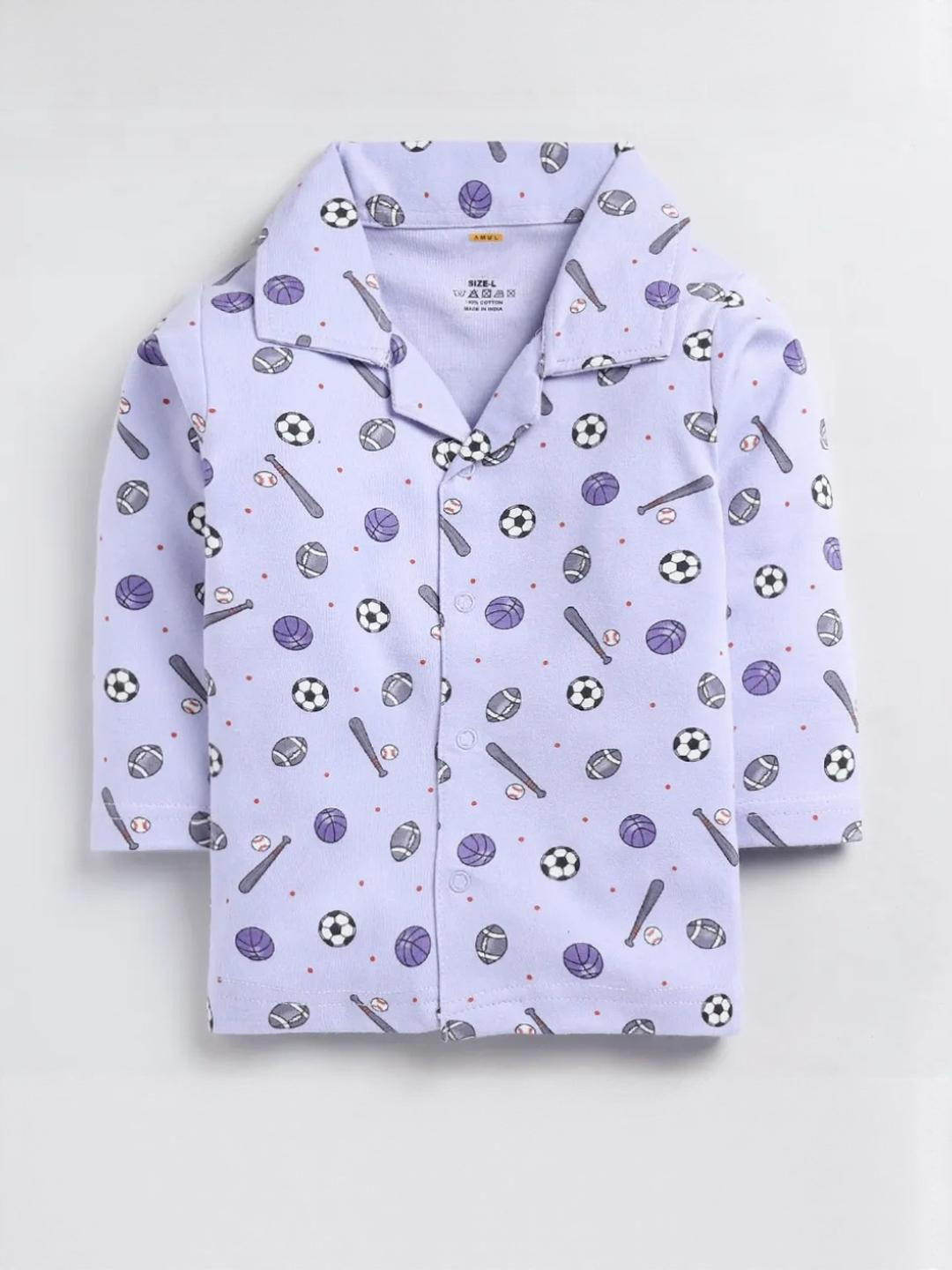 Woxaa Kids Violet Printed Shirt with Pyjamas