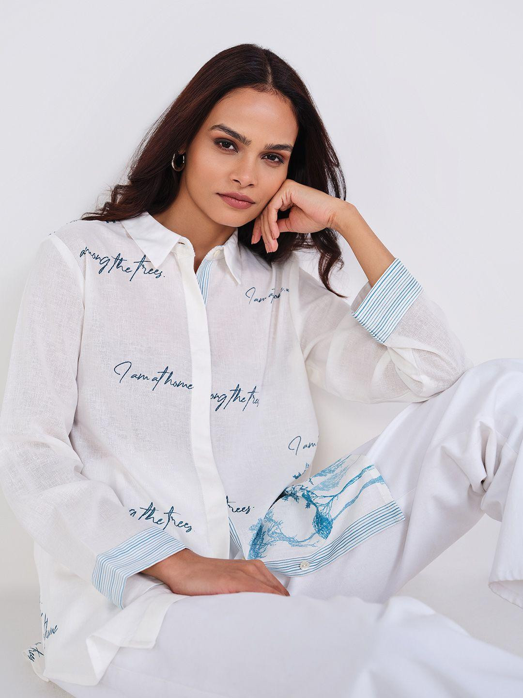 AND Typography Printed Spread Collar Casual Shirt