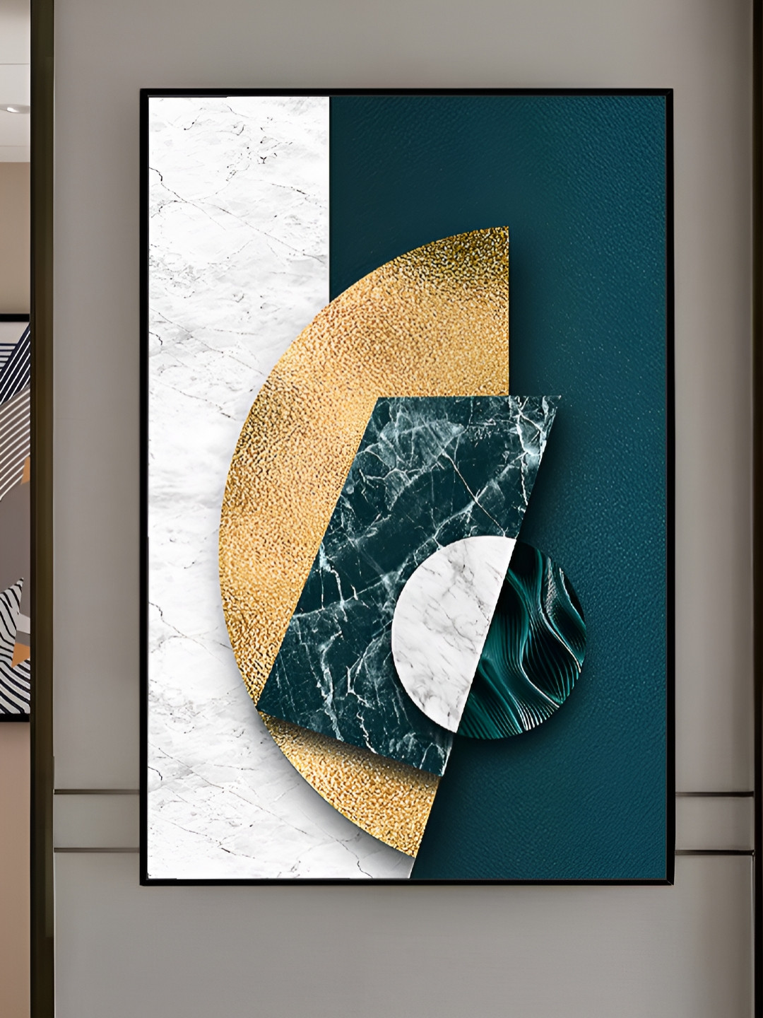 Myntra Elegant Homes Teal & White Geomatric Design Fine Canvas Wall Art