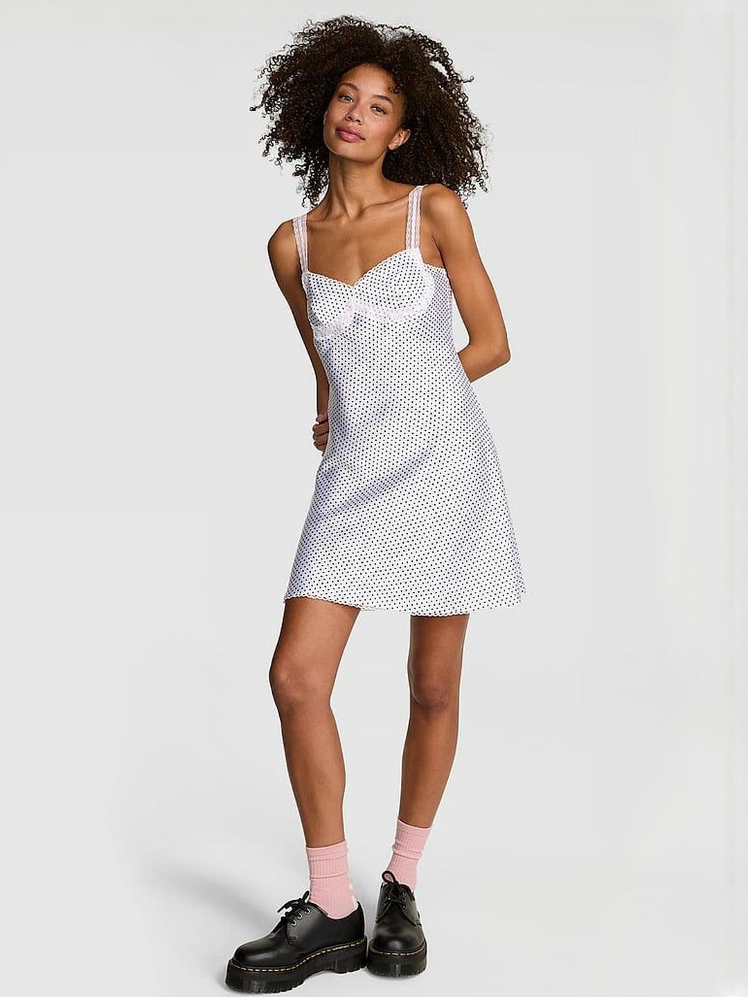 Victoria's Secret Women Shoulder Straps Polka Dots A-Line Mini Dress