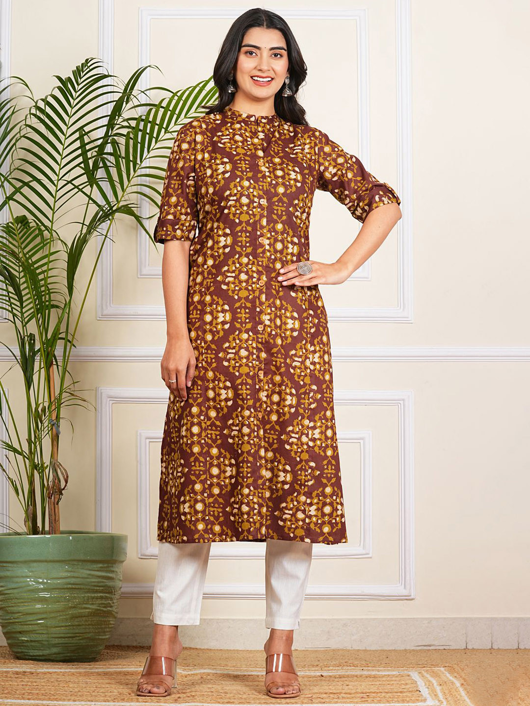 Krati Creations Women Geometric Printed Daily Cotton Straight Kurta