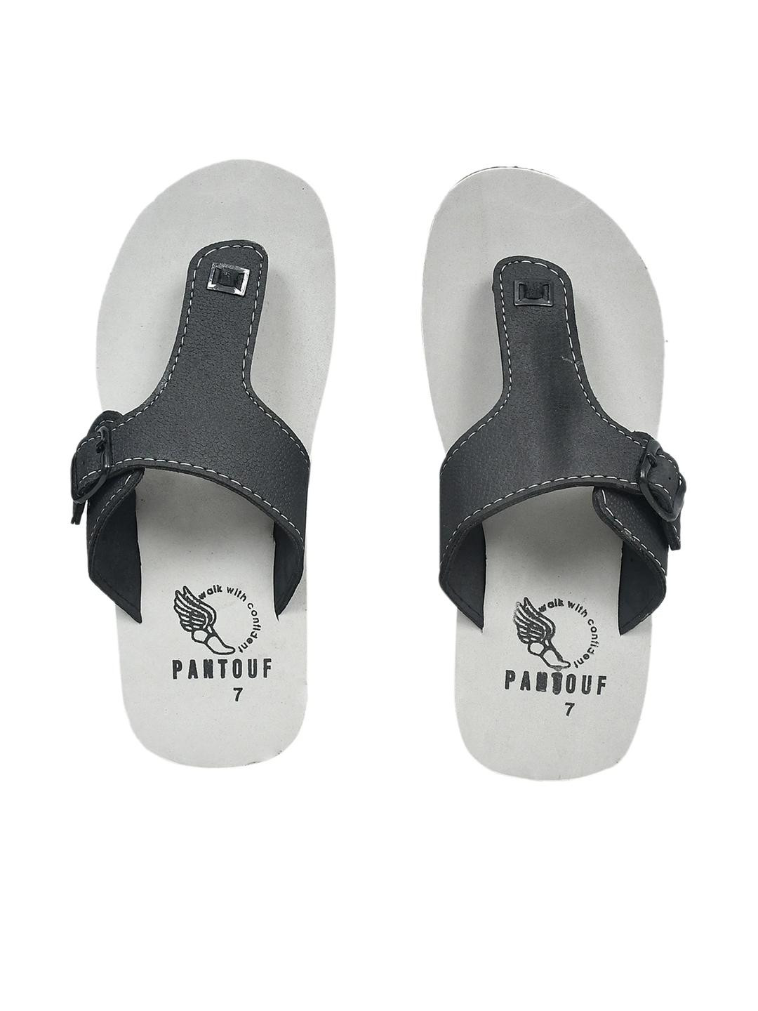 PANTOUF Men Grey Rubber Slip-On Flip Flops