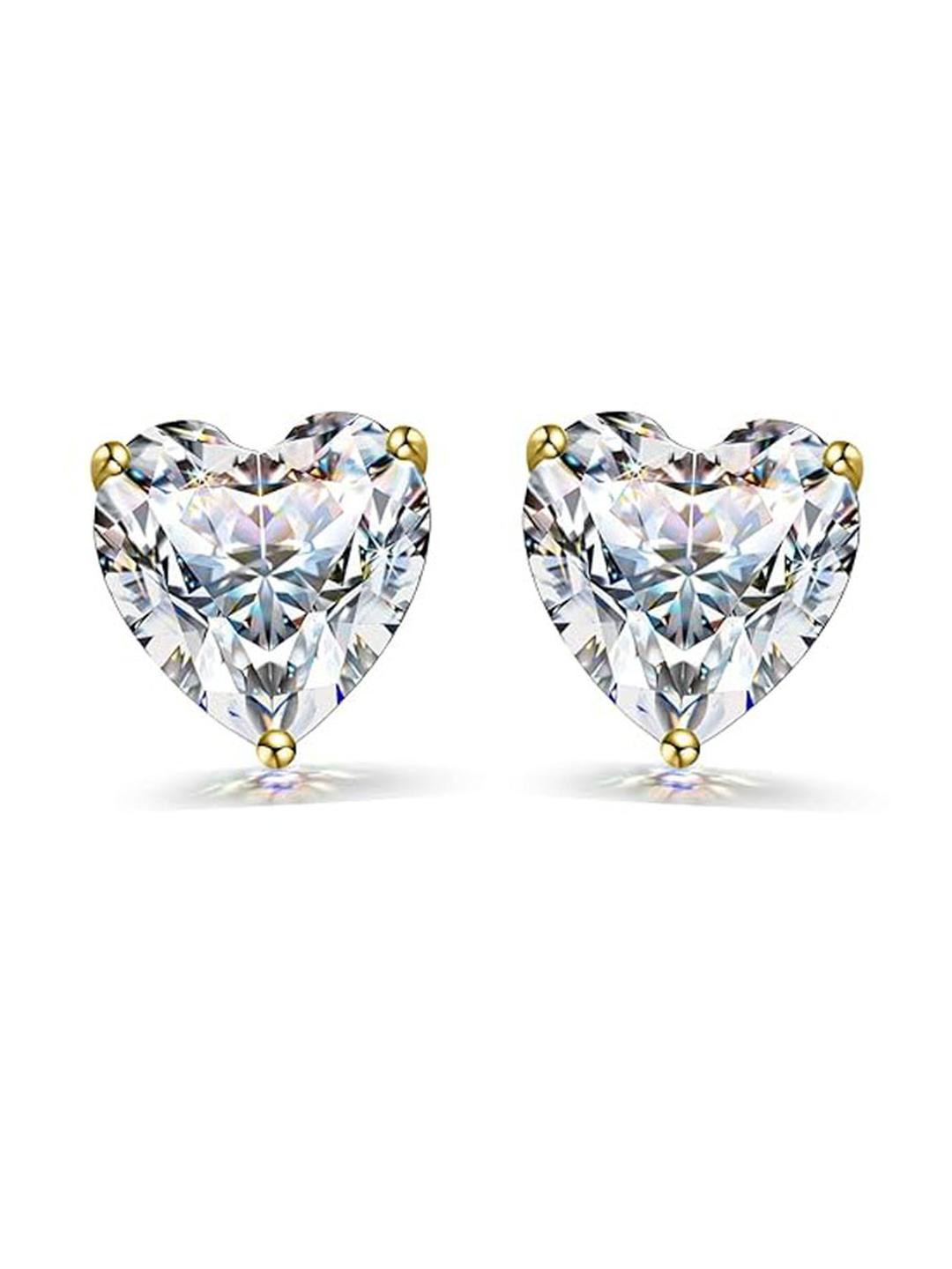 HEALINGGEMS Heart Shaped Sterling Silver American Diamond Studs Earrings