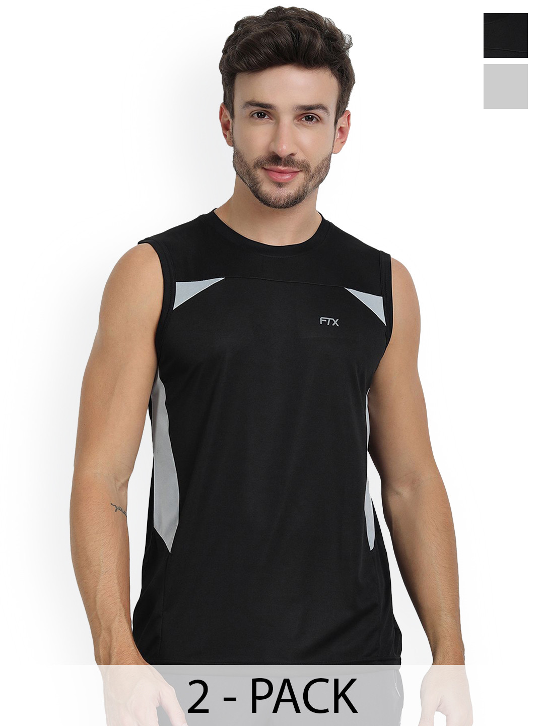 FTX Pack Of 2 Colourblocked Sleeveless Breathable Gym Vests 709-1_709-2-S