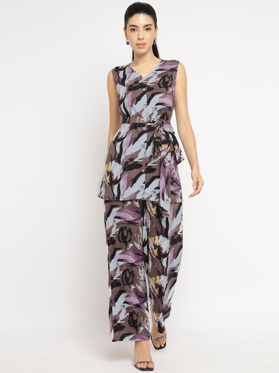 theulluu.com Floral Printed Sleeveless Tunic & Trousers Co-Ord Set