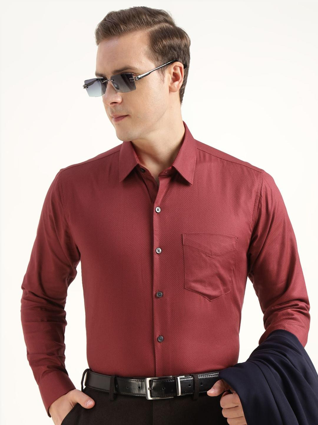 Hancock Men Premium Self Design Stretchable Slim Fit Party Shirt