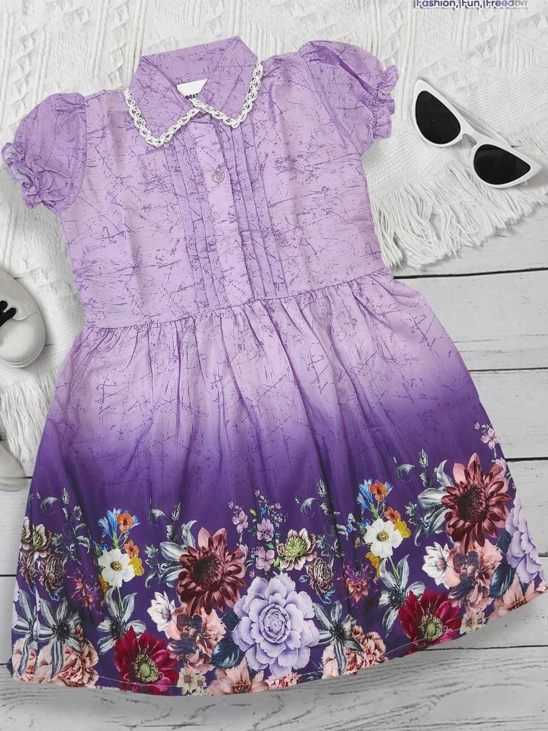 BAESD Girls Corazon Floral Printed Puff Sleeve Bow Details Cotton Fit & Flare Dress