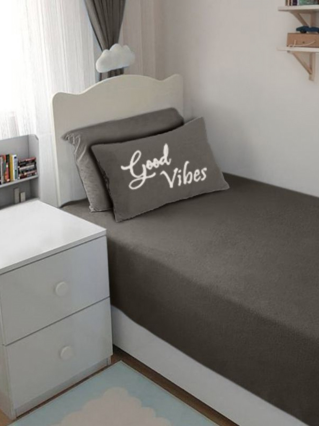 Bodycomfy Jersey Charcoal 400 TC Pure Cotton Fitted Single Bedsheet Set 91.44 cm x 1.06 m