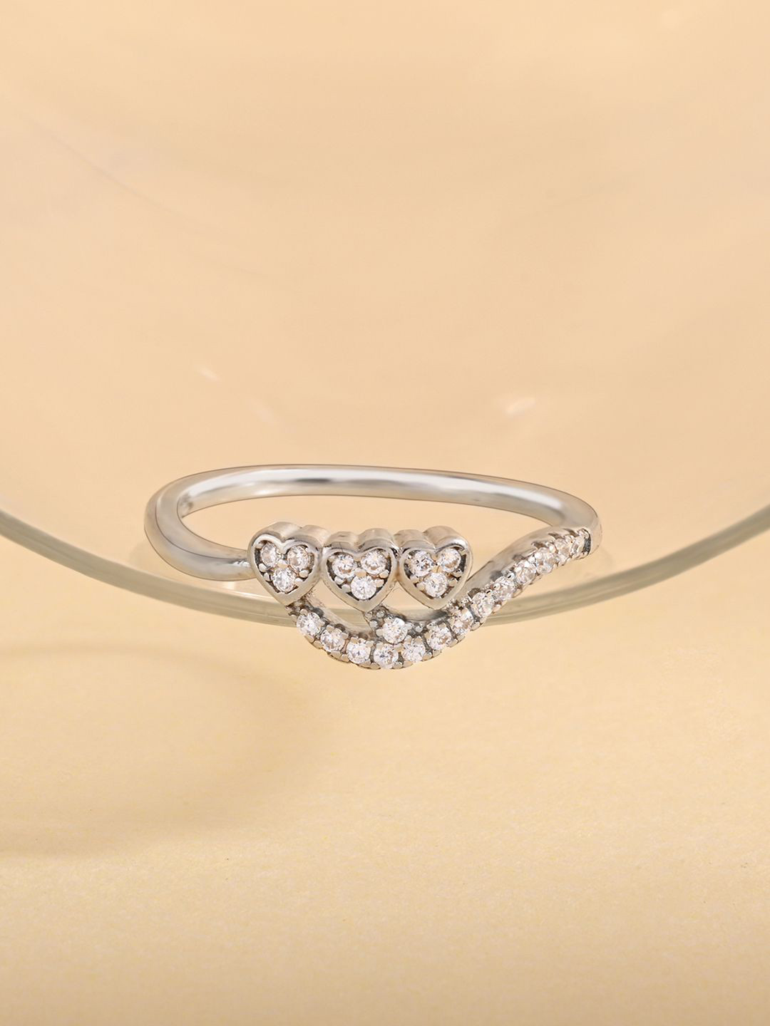 TOUCH925 Beaded Hearts 925 Silver Ring