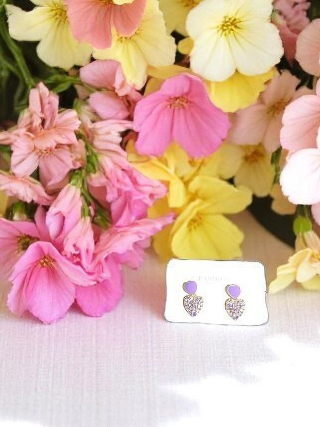 CIKIT Artificial Stones Studded Heart Shaped Drop Earrings