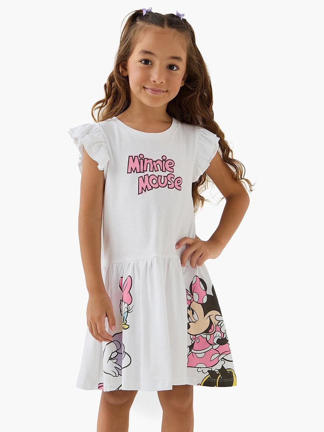 Juniors by Babyshop Girls Minnie Mouse and Daisy Duck Printed Fit & Flare Dress