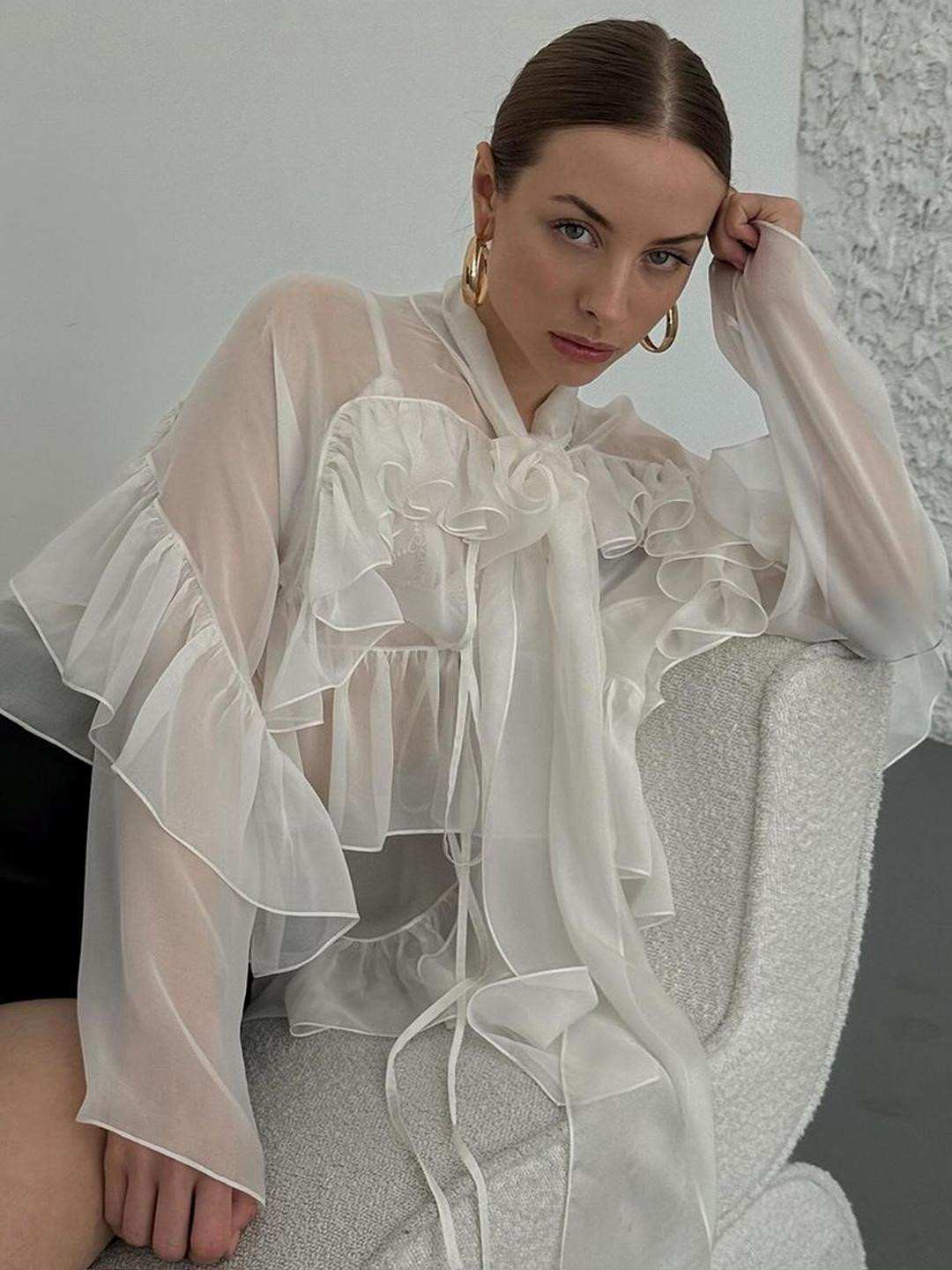 MIAKEE Thorpe Women Mandarin Collar Ruffle Top