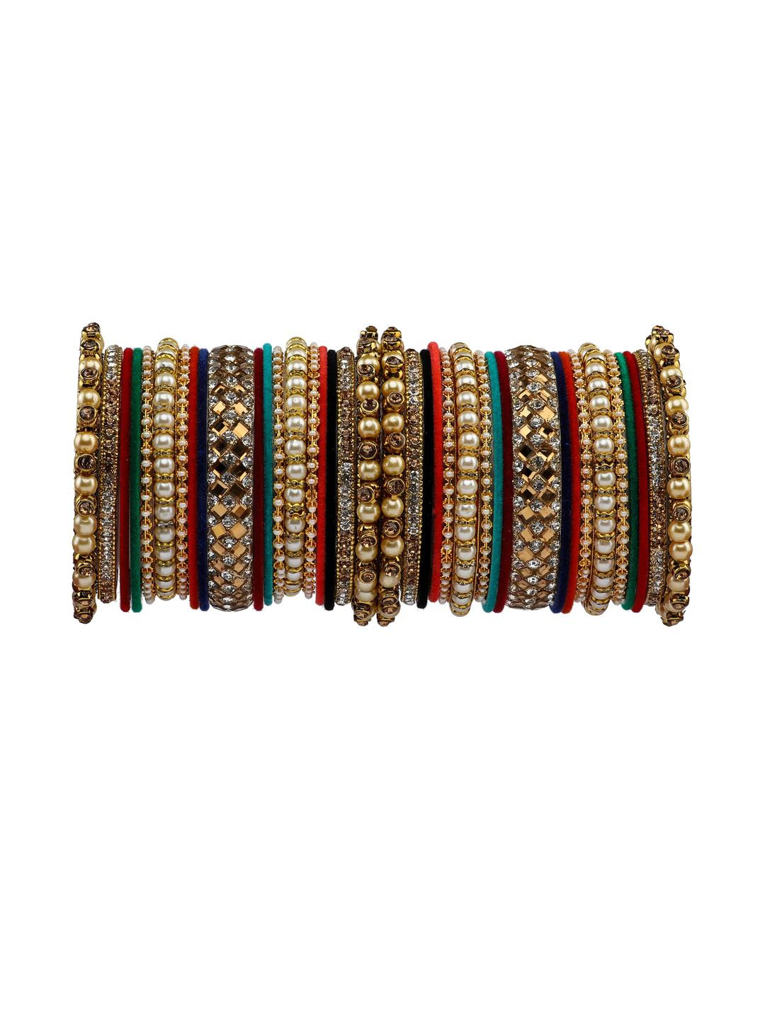 RIJOLI 38 Pieces Artificial Stones and Beads Alloy Bangles