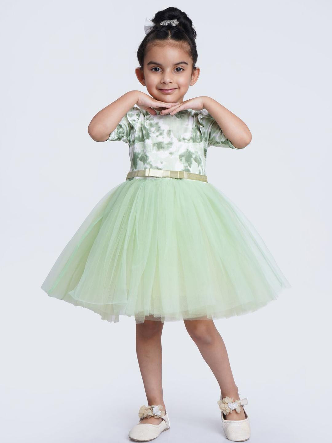 Toy Balloon kids Girls Printed Ruffle Tulle Belted Fit & Flare Dress