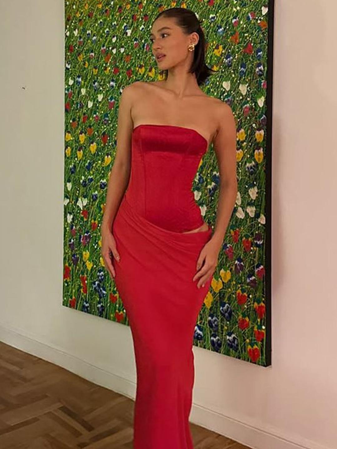 MIAKEE Cut-Out Strapless Corset Style Bandeau Maxi Dress