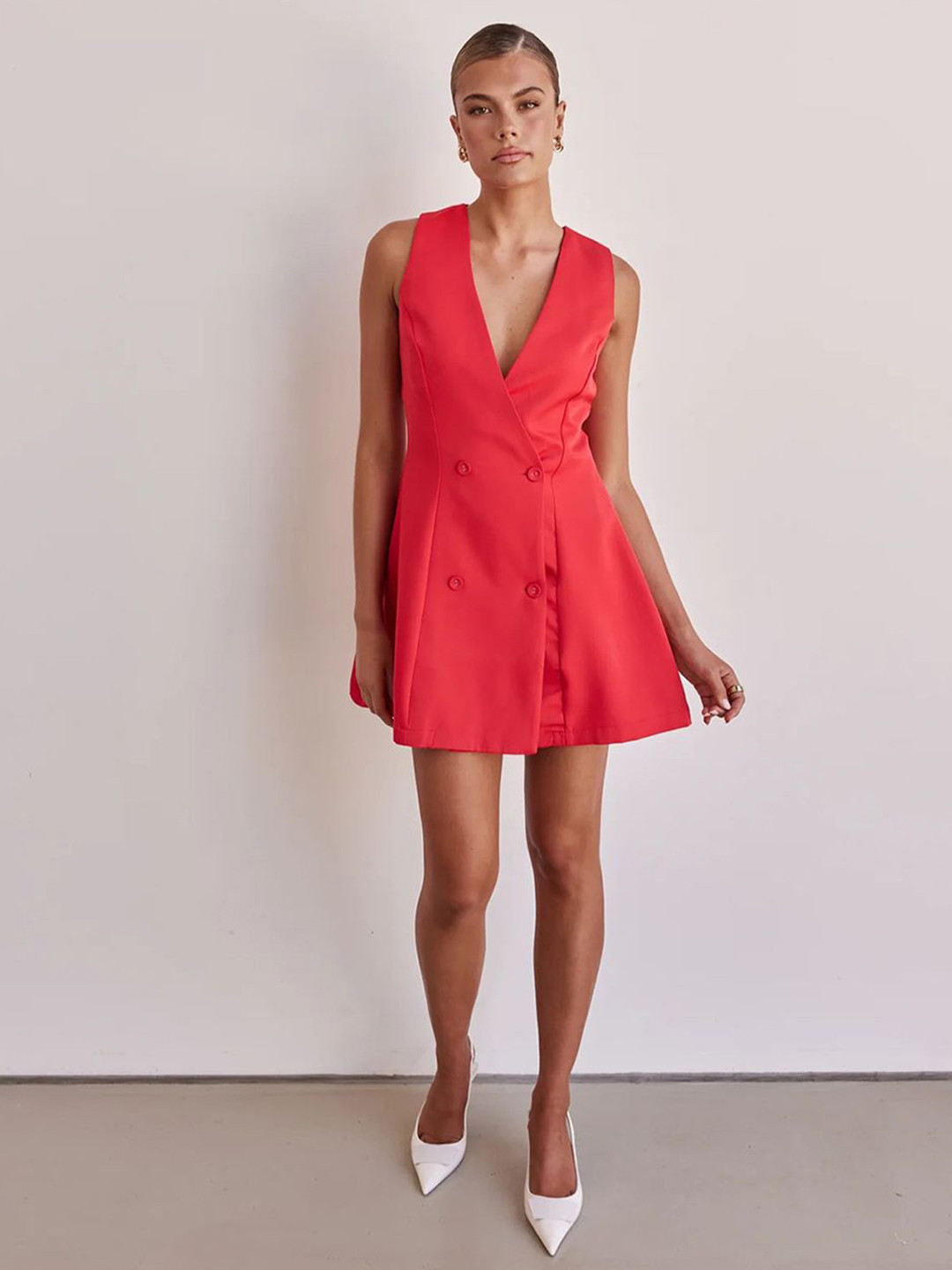 JC Mode V-Neck Sleeveless Mini Blazer Dress