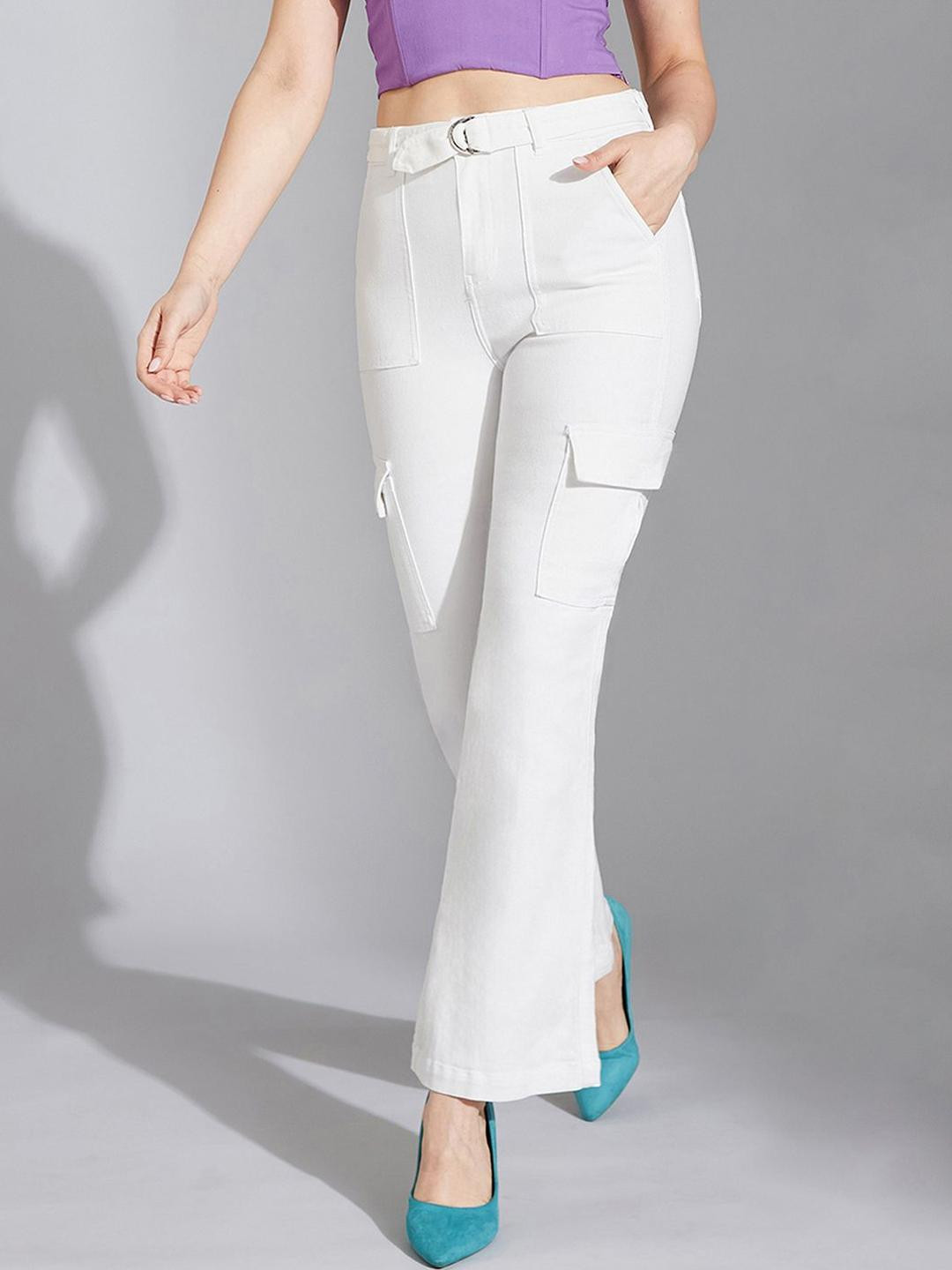 Life With Pockets Women Wide Leg High-Rise Stretchable Cargo Styles Flared Jeans